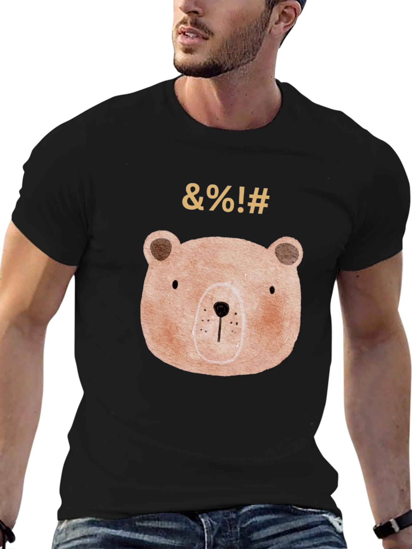 Funny Bear Graphic Black T-Shirt