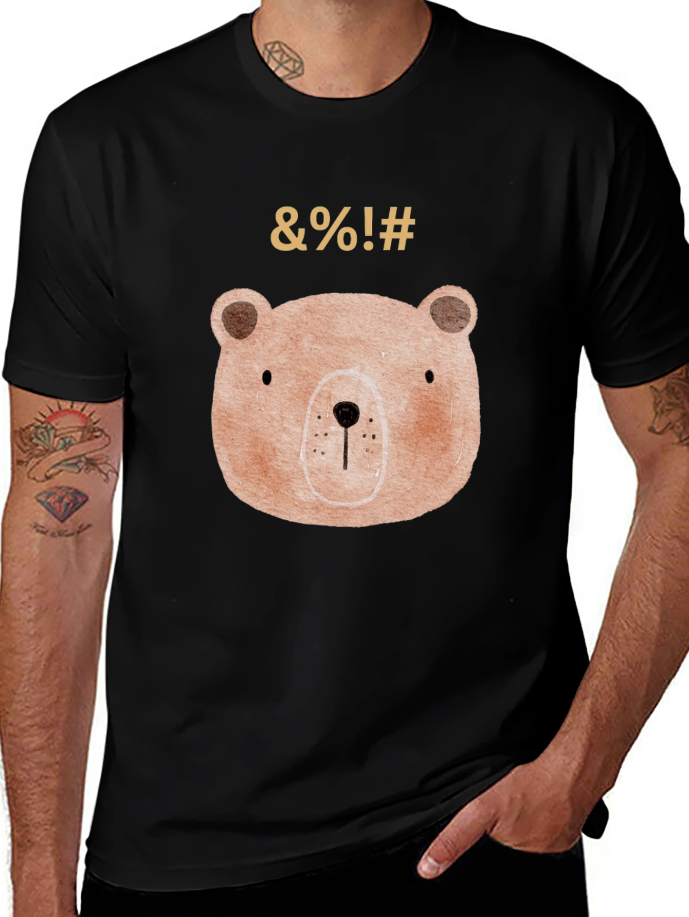 Funny Bear Graphic Black T-Shirt