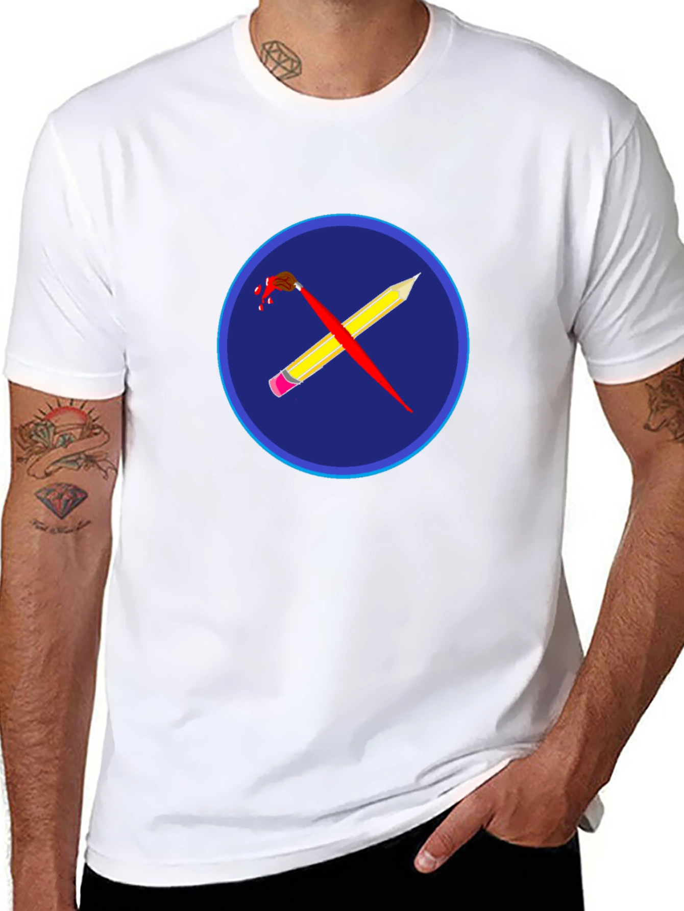 Artistic Crossed Brush & Pencil Graphic Tee