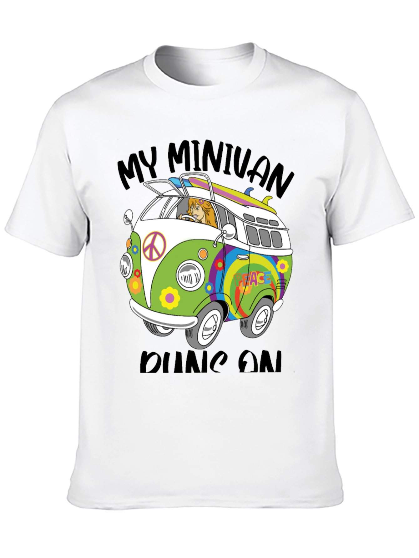 Retro Van T-Shirt - My Minivan Runs On Peace
