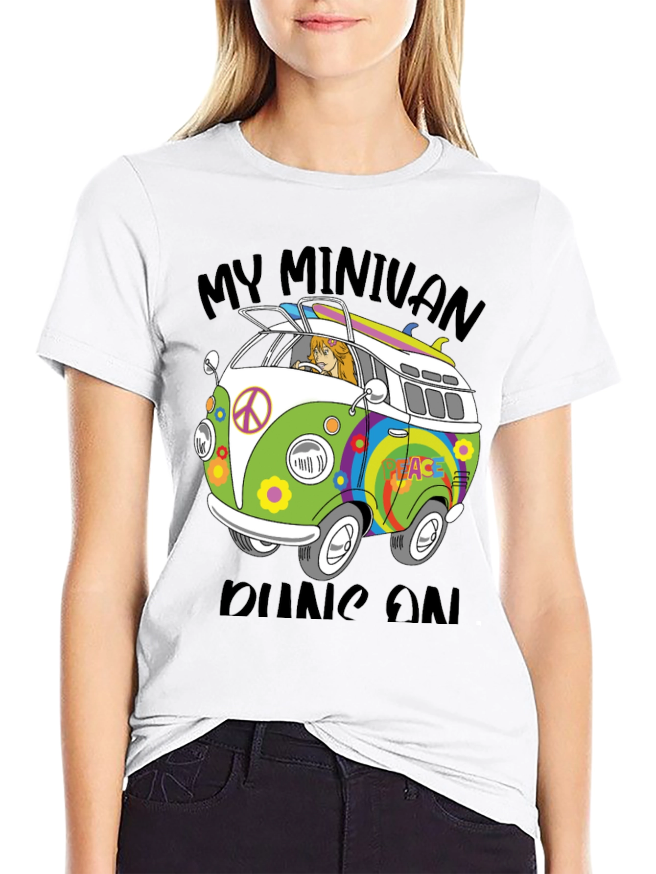 Retro Van T-Shirt - My Minivan Runs On Peace