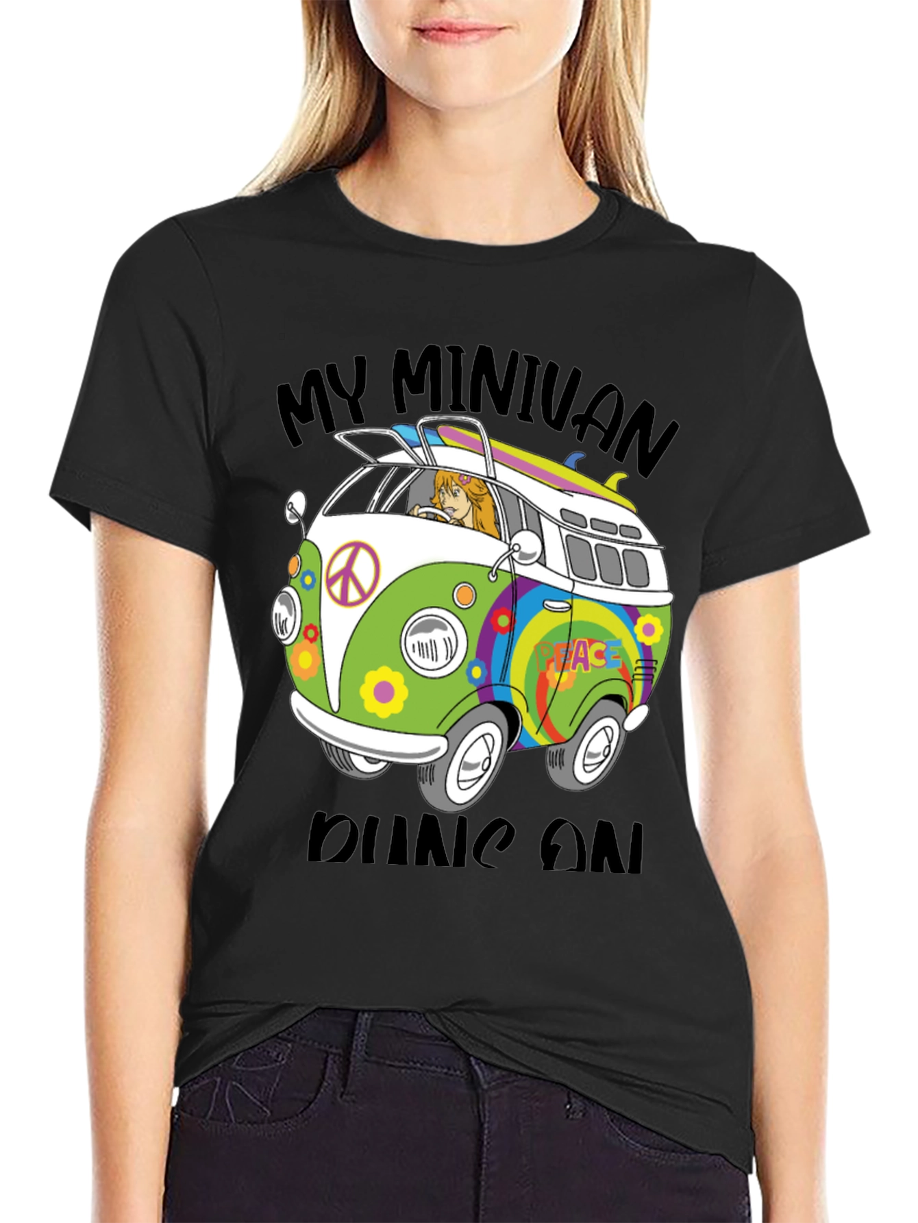 Retro Van T-Shirt - My Minivan Runs On Peace