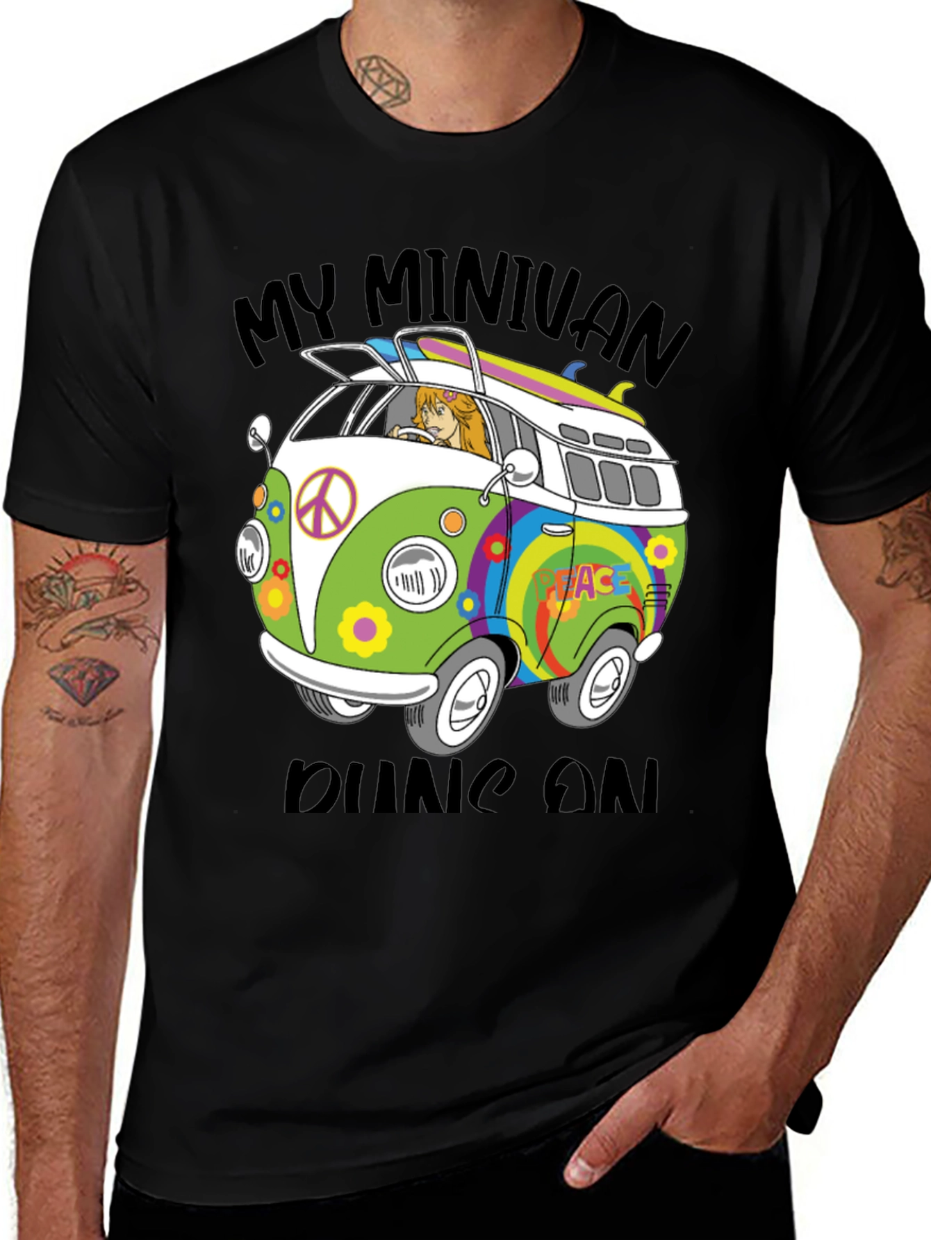 Retro Van T-Shirt - My Minivan Runs On Peace