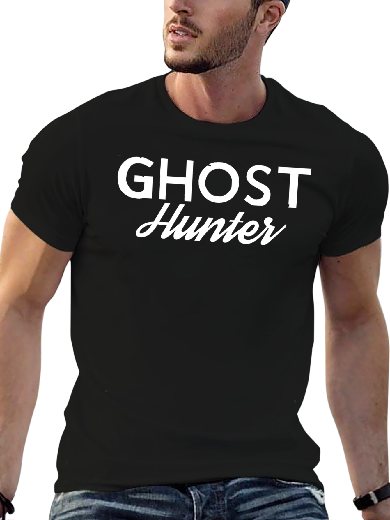 Ghost Hunter Graphic Tee - Black Cotton T-Shirt