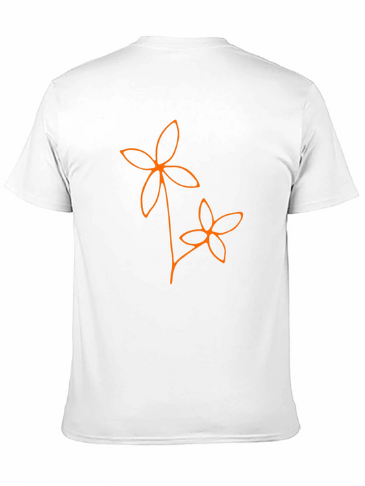 Floral Line Art T-Shirt - Casual Black Tee