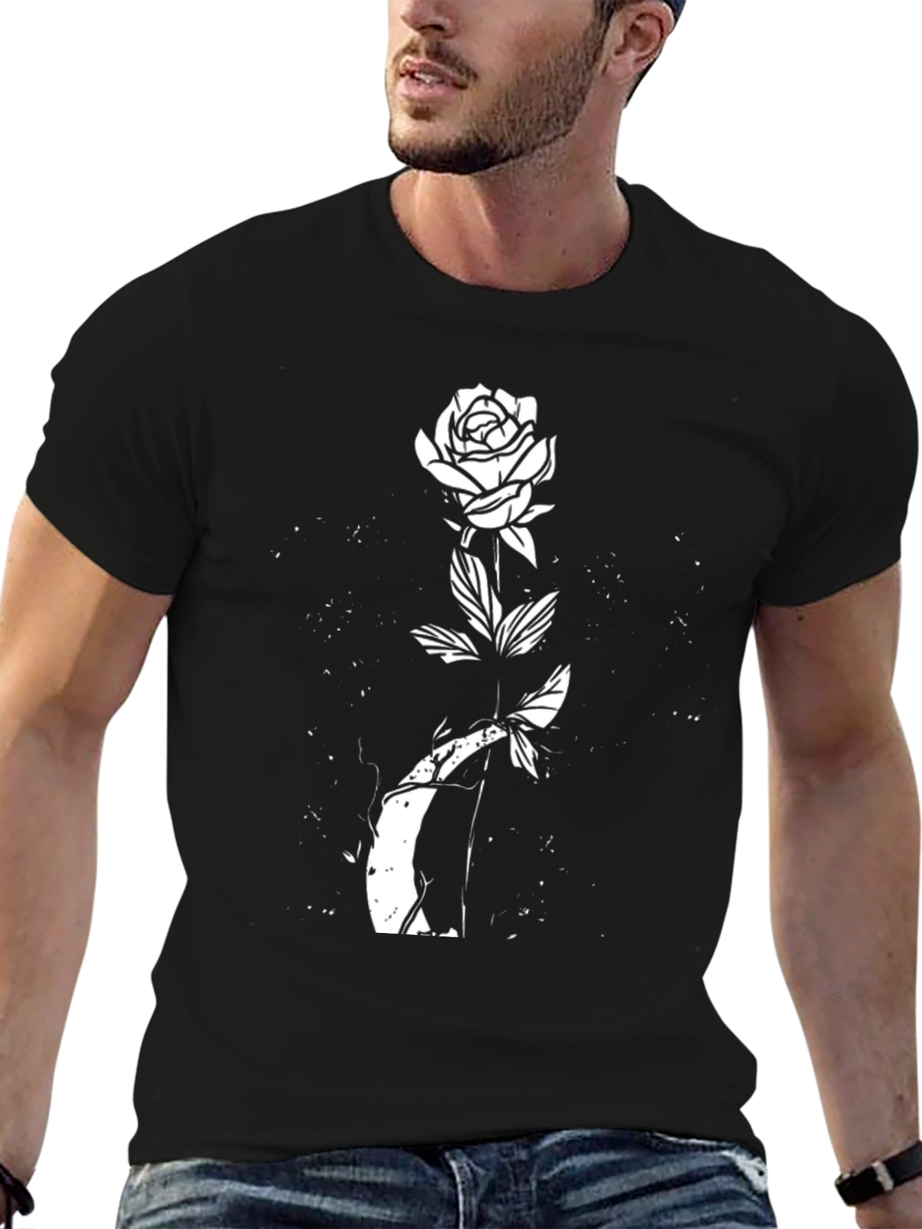 Black Rose Graphic T-Shirt - Unique Floral Design