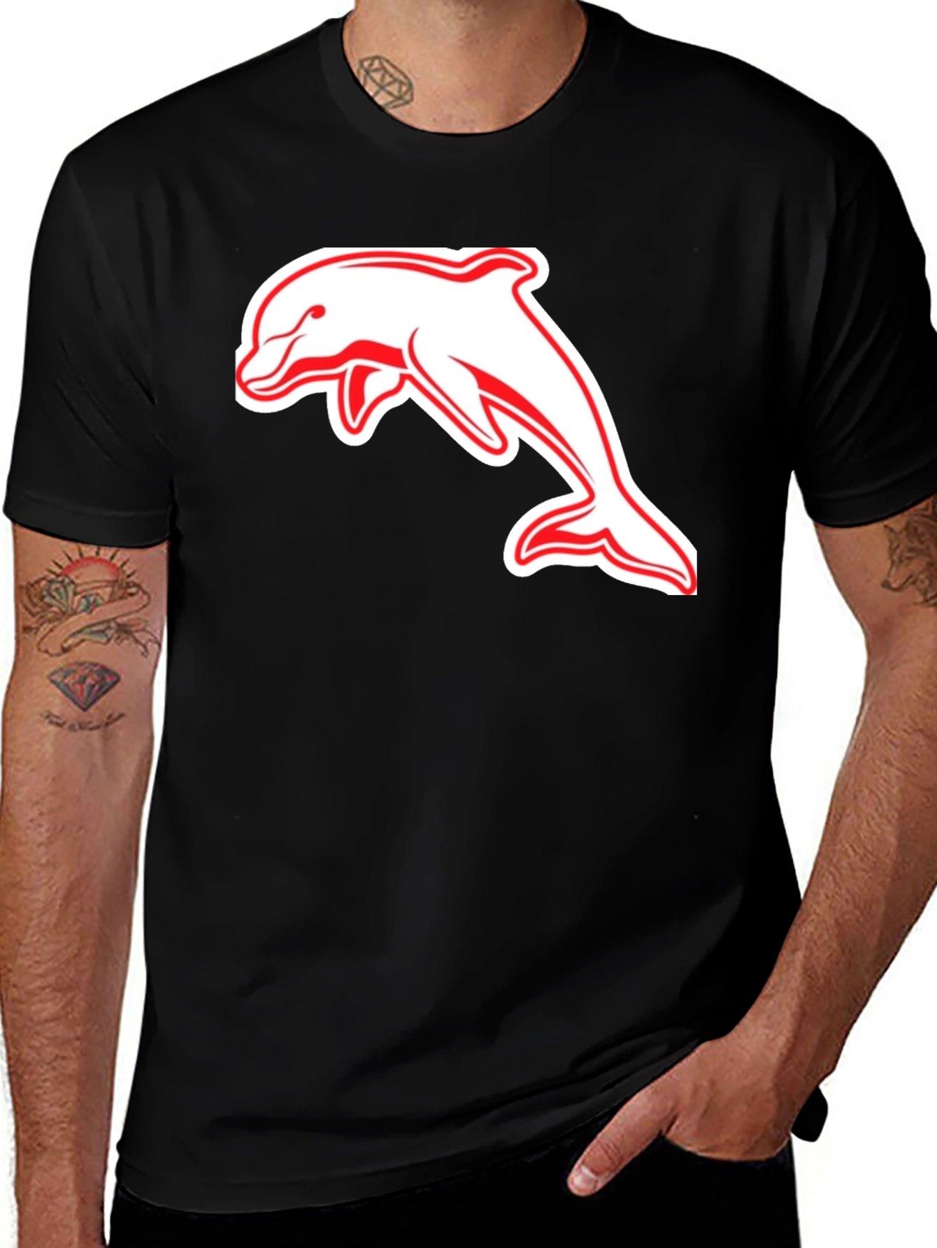 Black T-Shirt with Dolphin Graphic