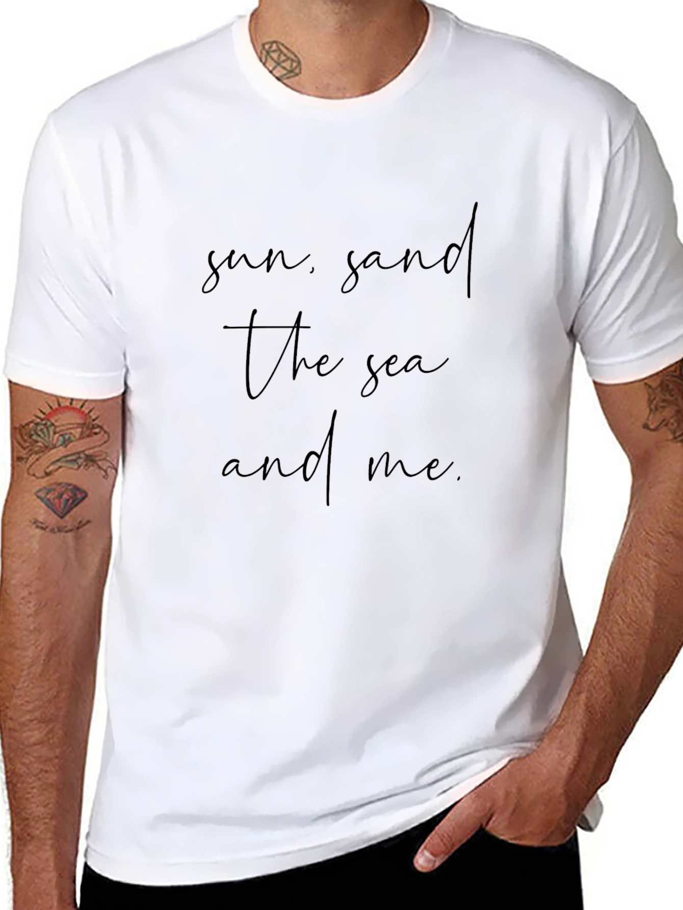 Sun Sand Sea and Me Black Graphic T-Shirt