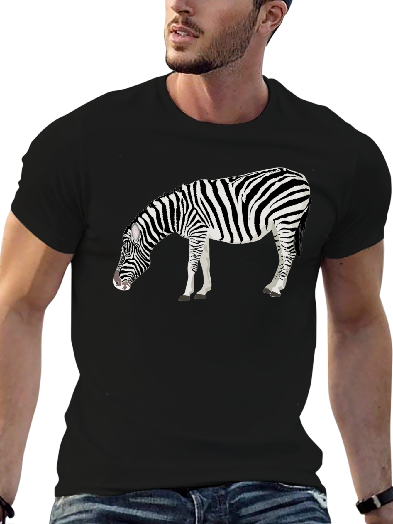 Zebra Graphic Print Mens Black T-Shirt