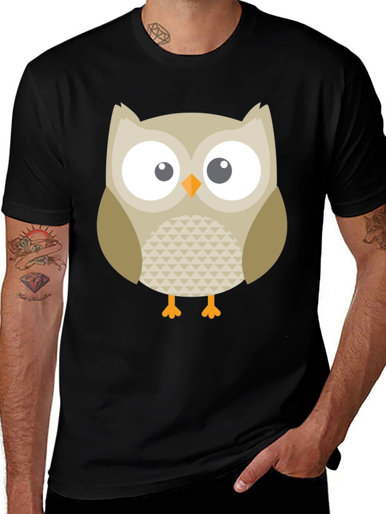Owl Graphic Print Black T-Shirt