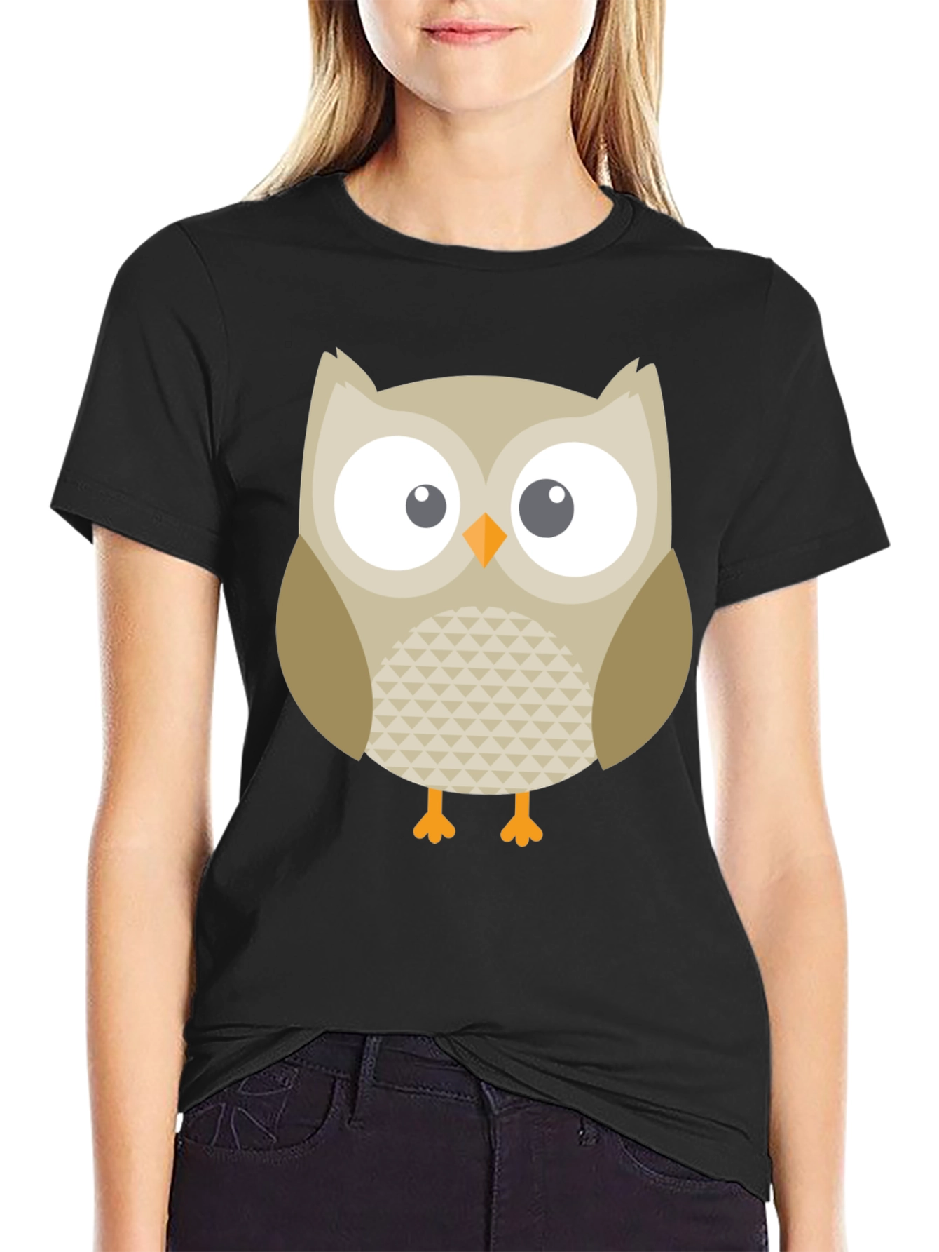 Owl Graphic Print Black T-Shirt