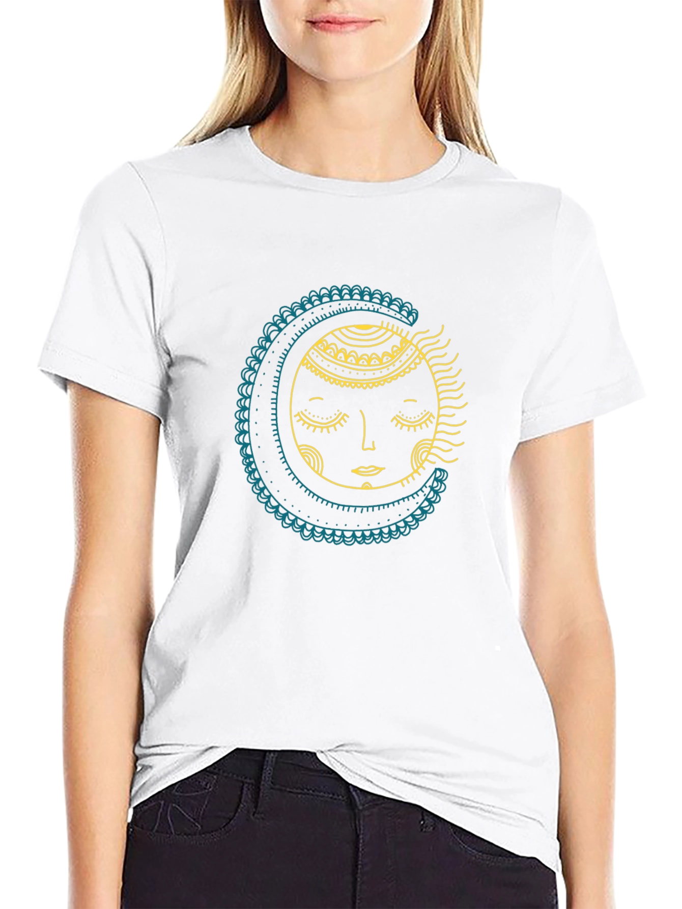 Celestial Sun & Moon Graphic Tee - Black