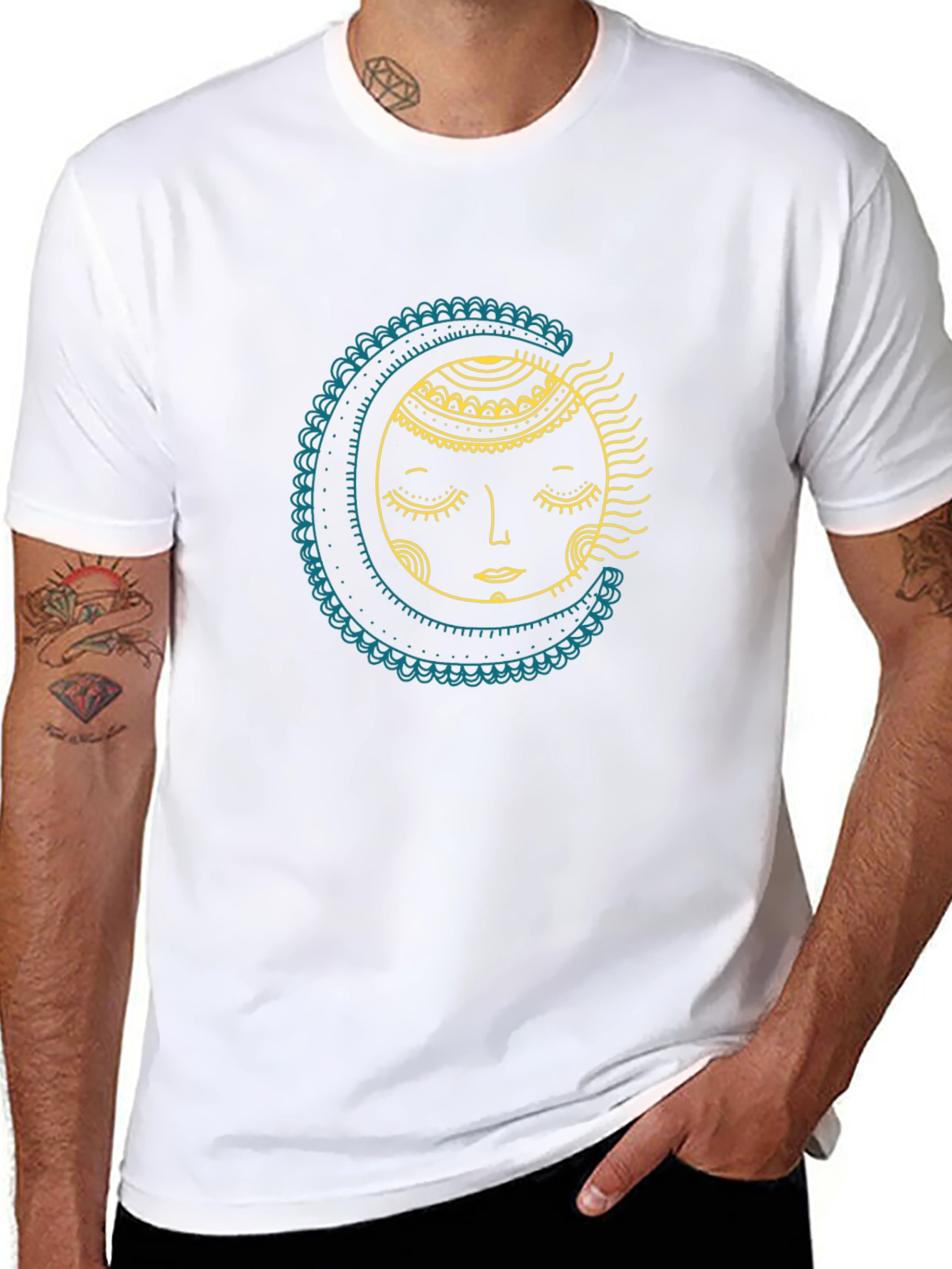 Celestial Sun & Moon Graphic Tee - Black