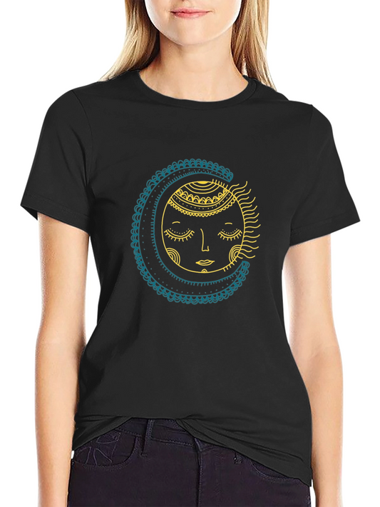 Celestial Sun & Moon Graphic Tee - Black