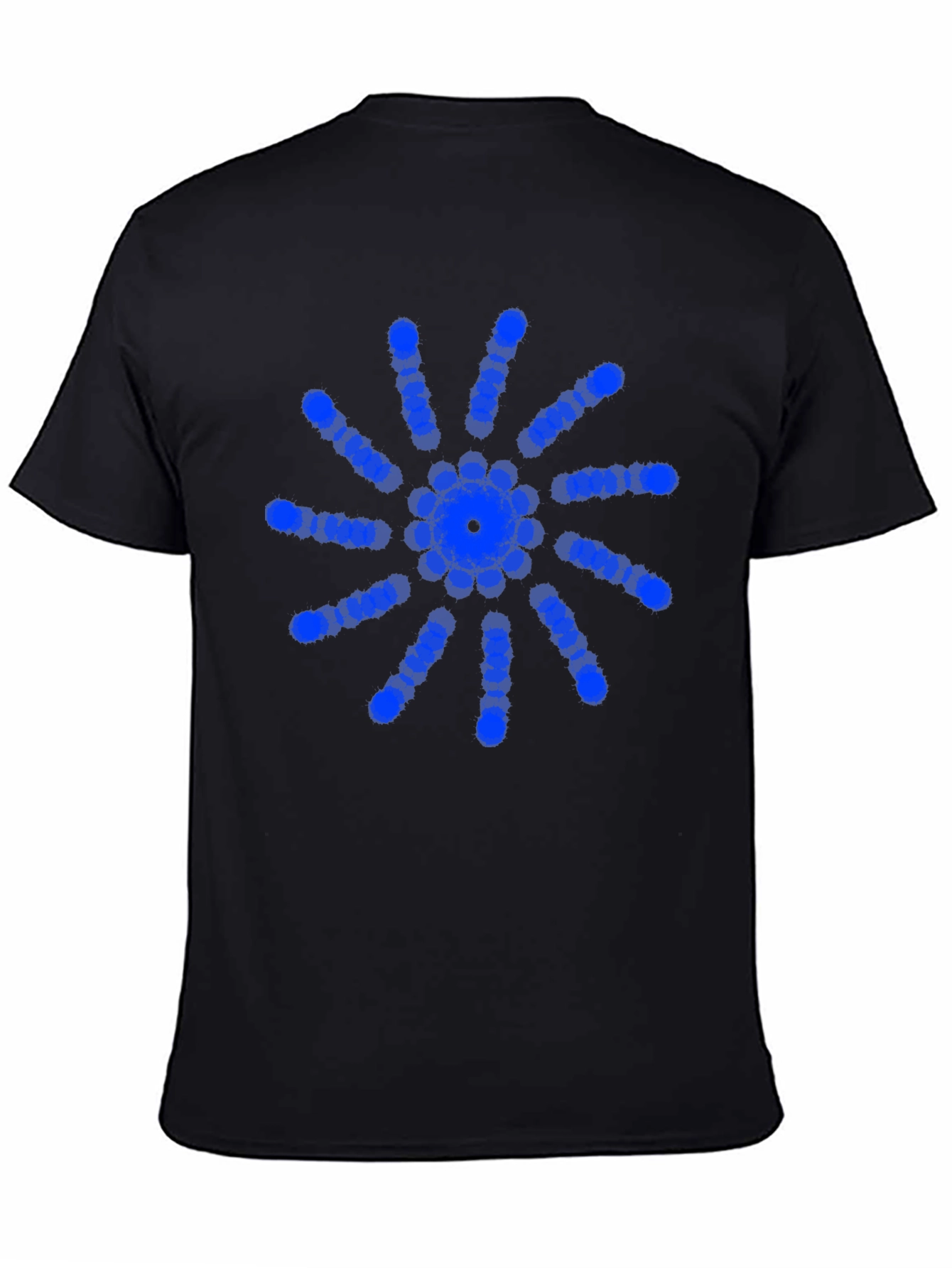 Modern Blue Circle Burst Design Black T-Shirt