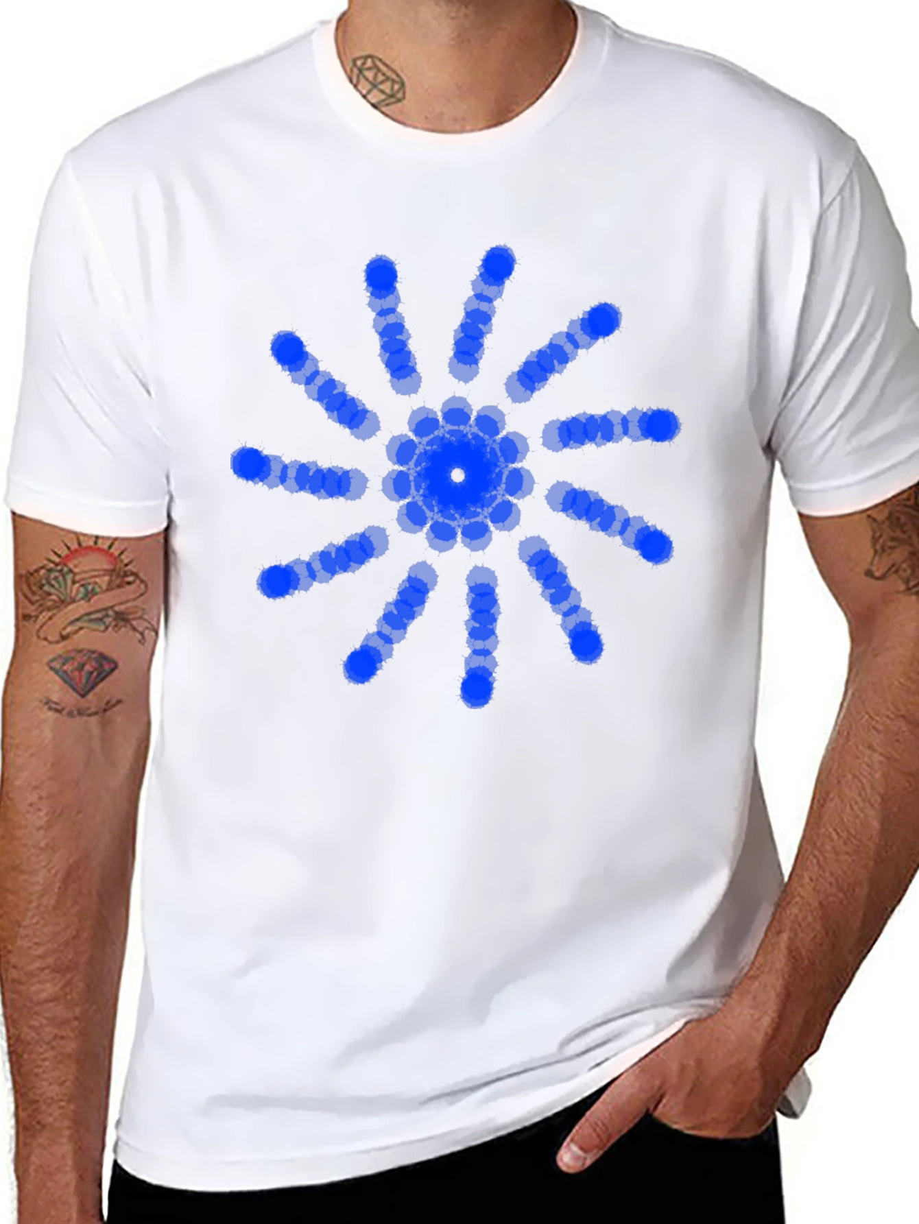 Modern Blue Circle Burst Design Black T-Shirt