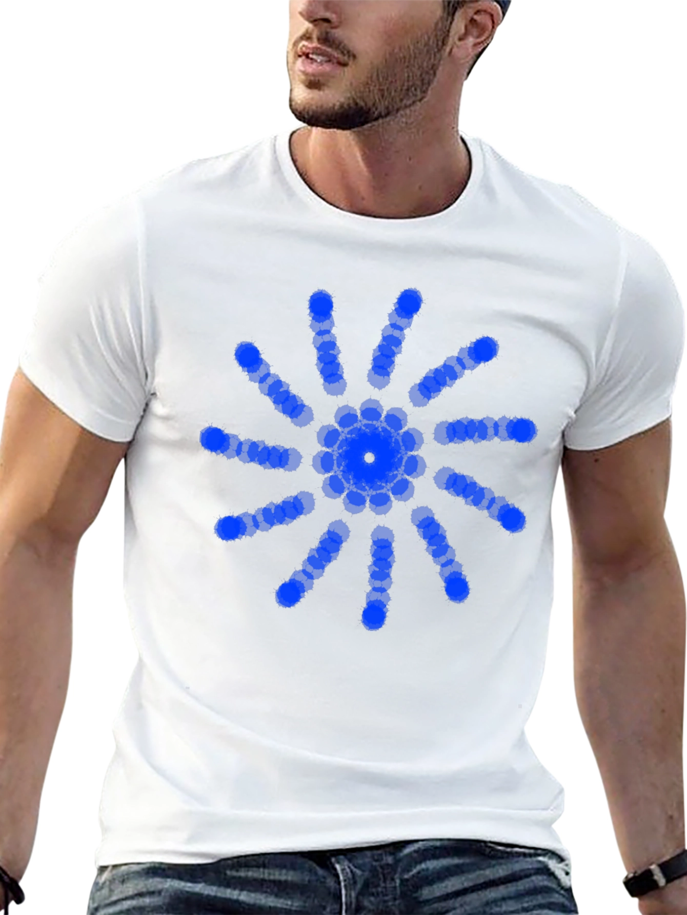 Modern Blue Circle Burst Design Black T-Shirt