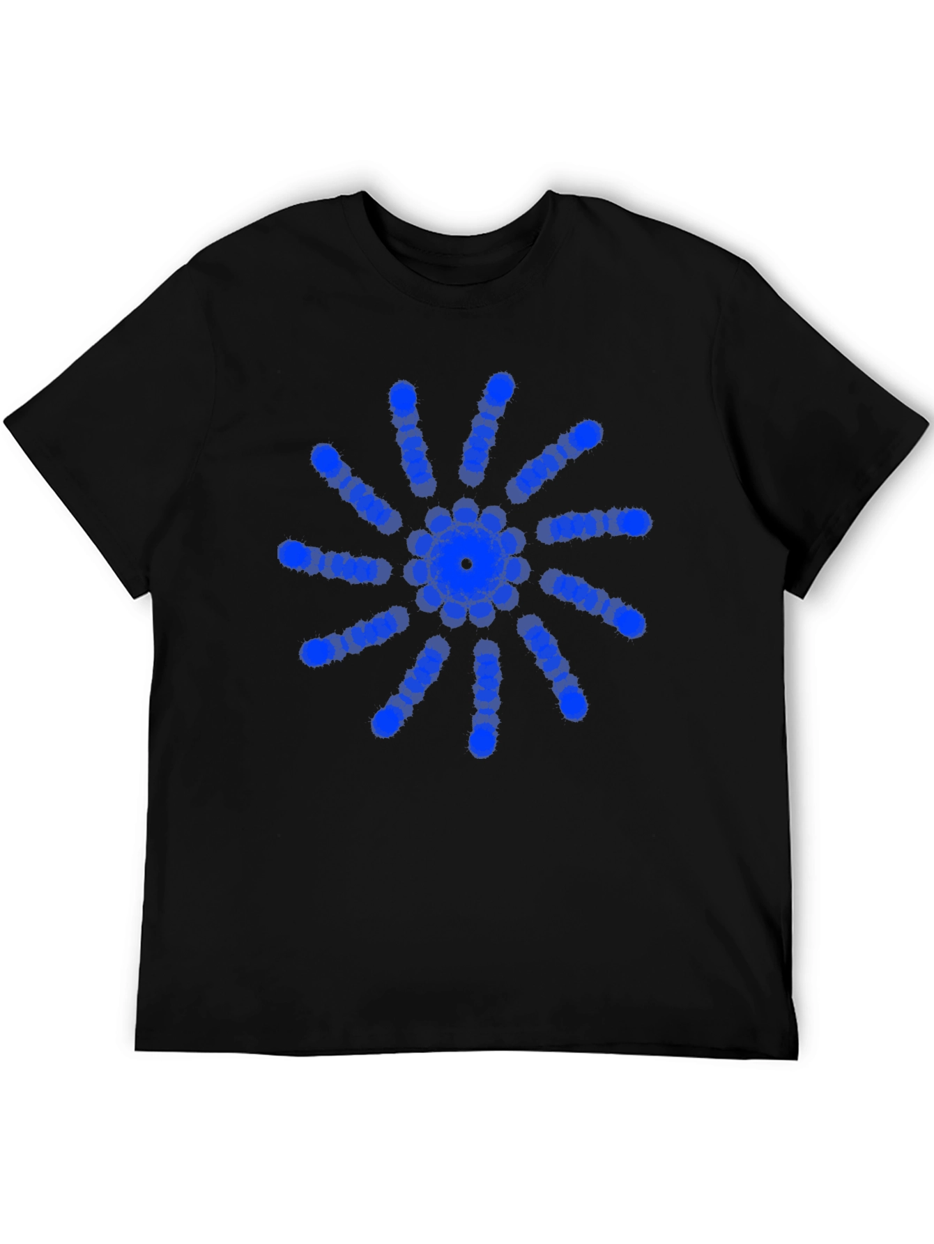 Modern Blue Circle Burst Design Black T-Shirt