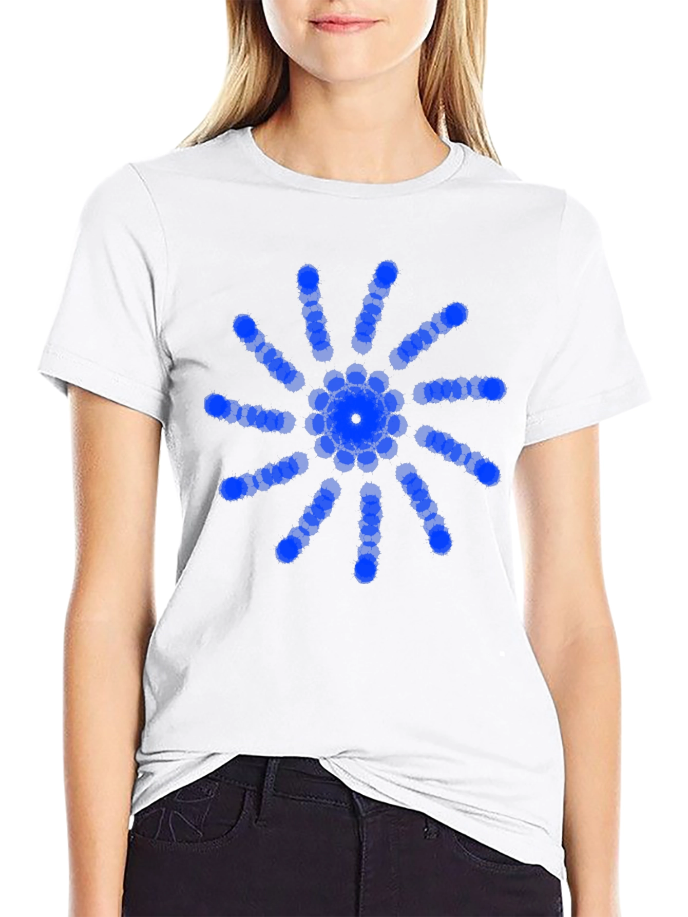 Modern Blue Circle Burst Design Black T-Shirt