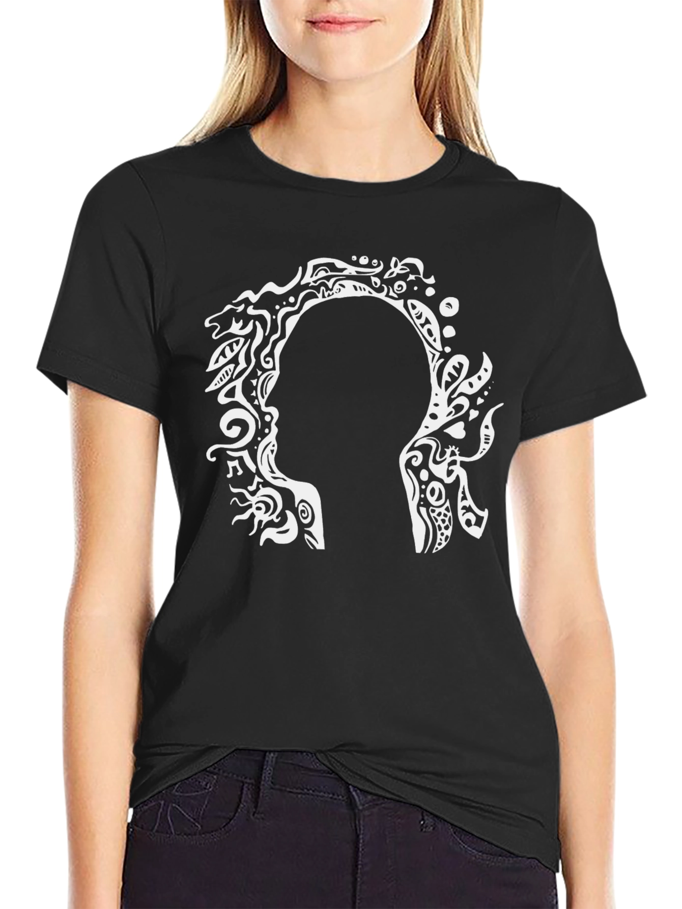 Abstract Silhouette Graphic Black Tee
