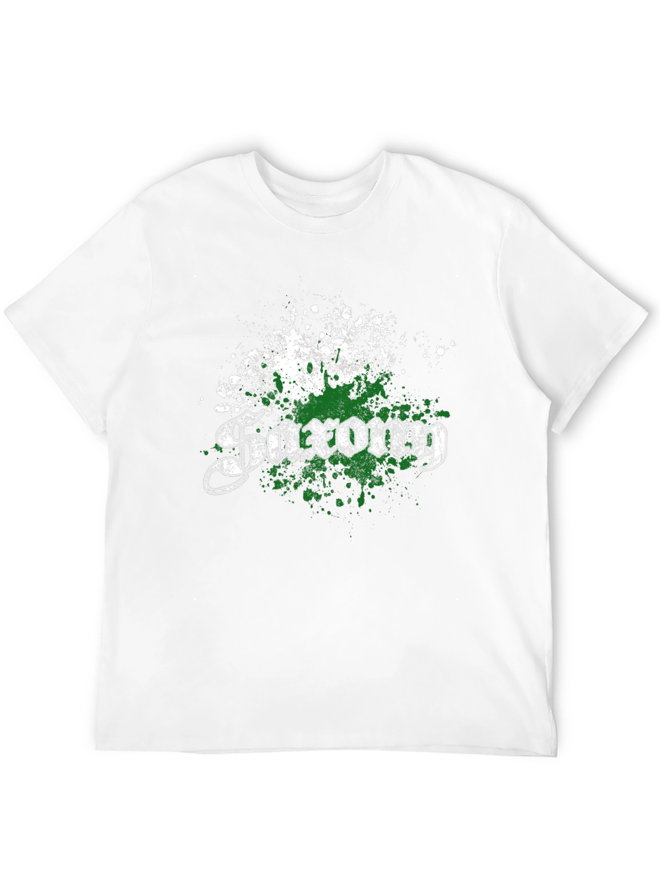 Saxon T-Shirt - Distressed Green & White Design