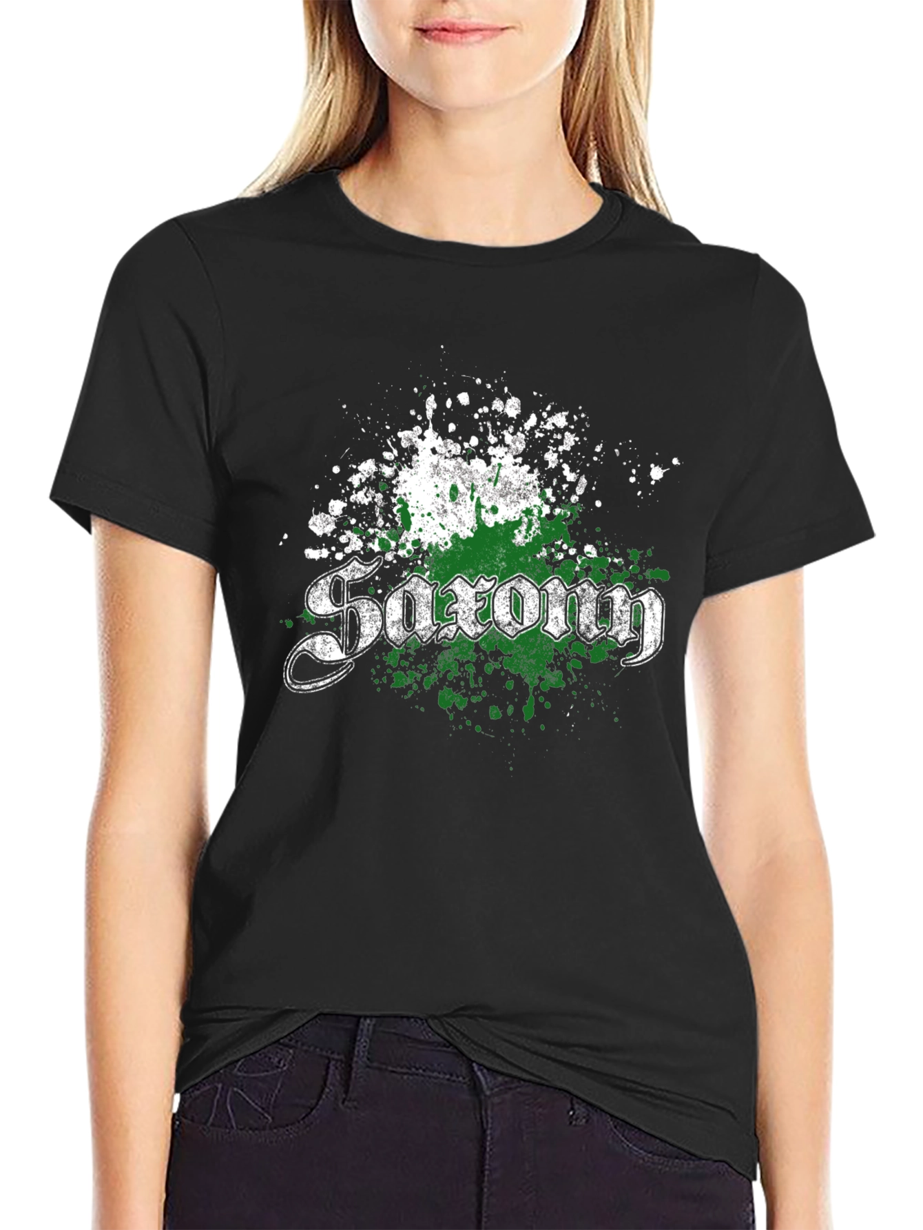 Saxon T-Shirt - Distressed Green & White Design