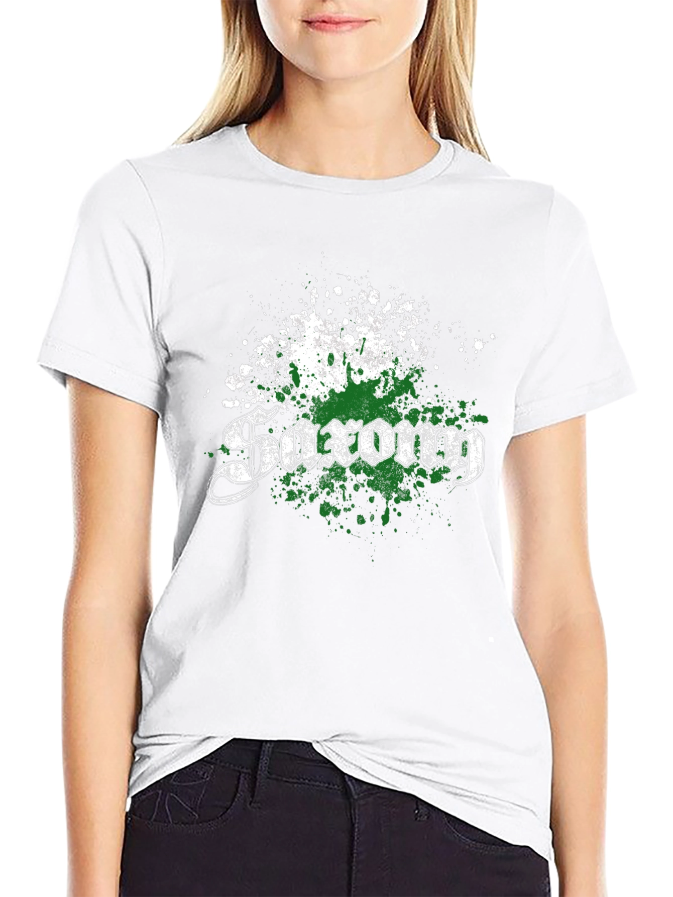 Saxon T-Shirt - Distressed Green & White Design