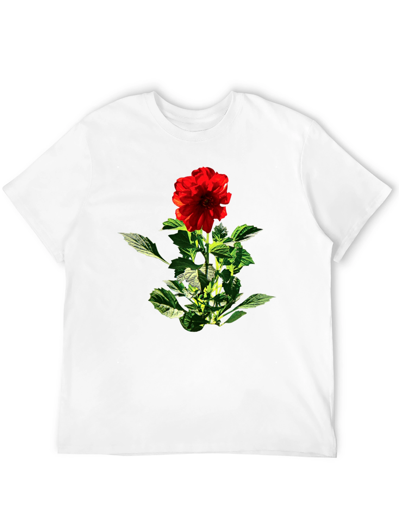 Red Flower Graphic Black T-Shirt