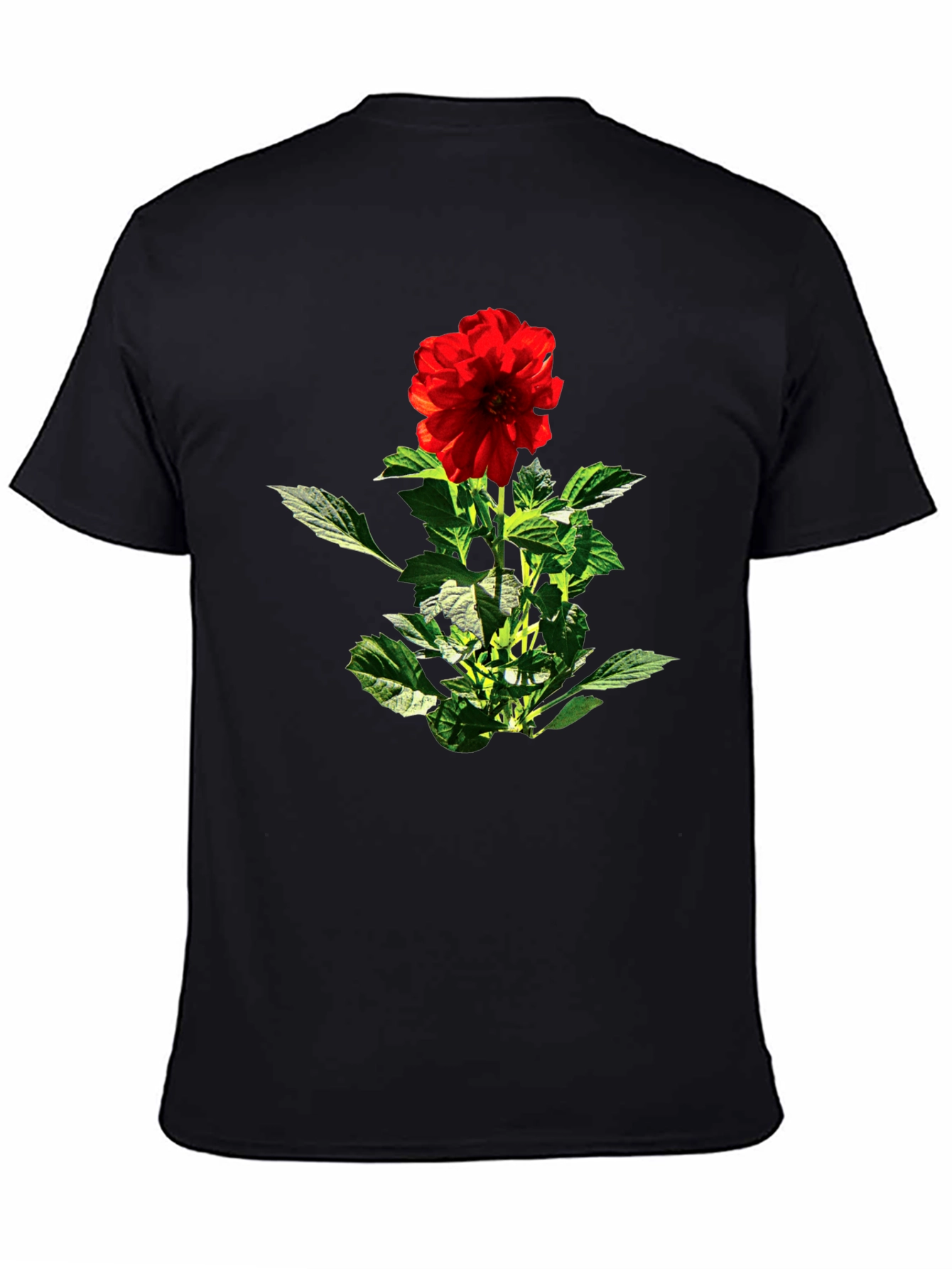 Red Flower Graphic Black T-Shirt