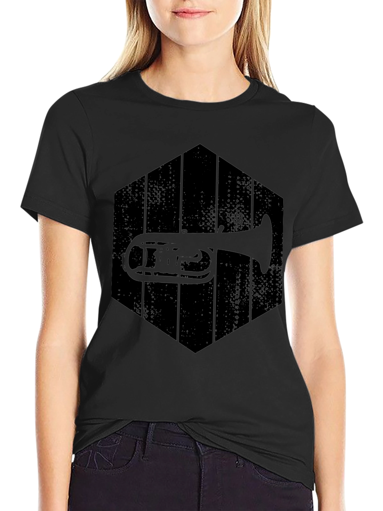 Tuba Hexagon Graphic Tee - Black Cotton Casual Shirt