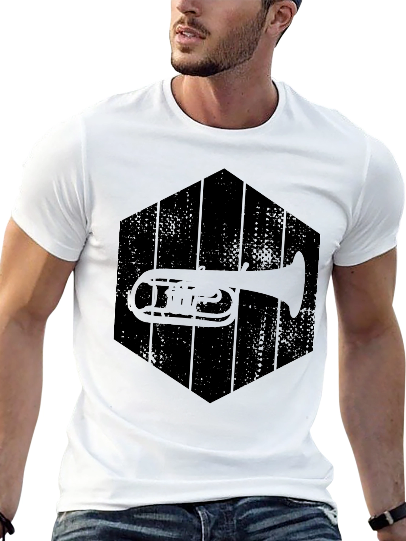 Tuba Hexagon Graphic Tee - Black Cotton Casual Shirt