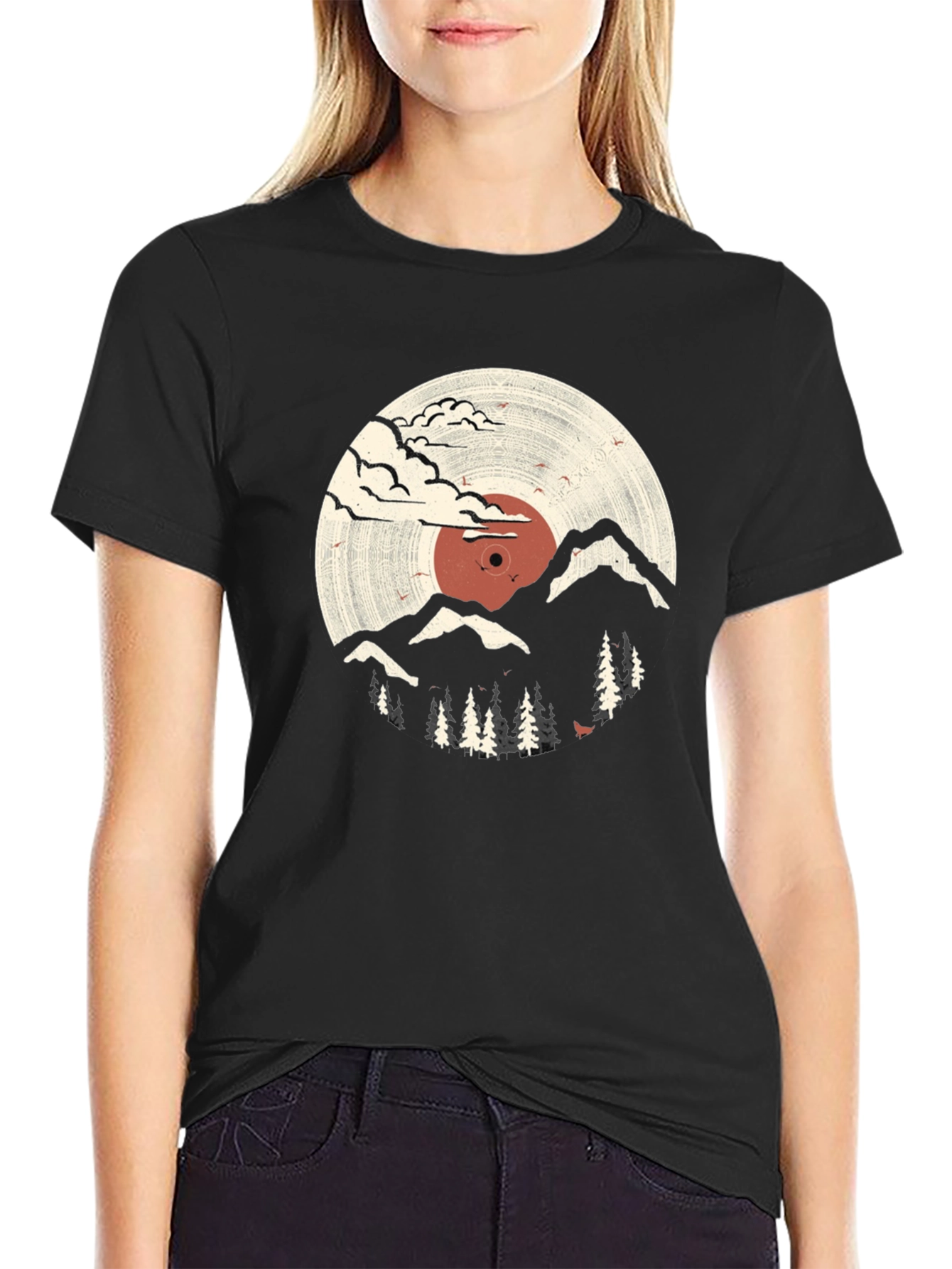 Retro Vinyl Record Mountain Graphic Tee