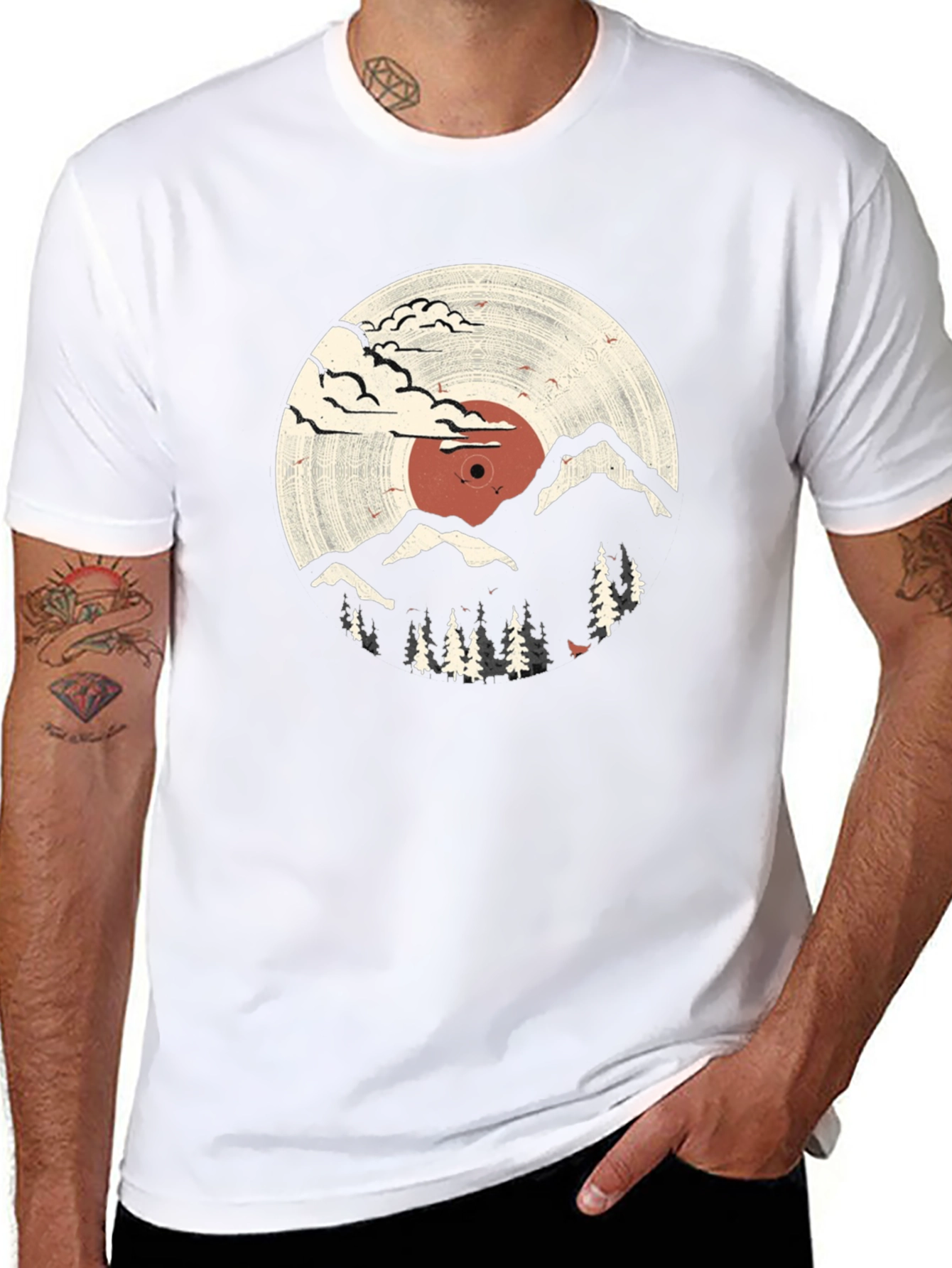 Retro Vinyl Record Mountain Graphic Tee