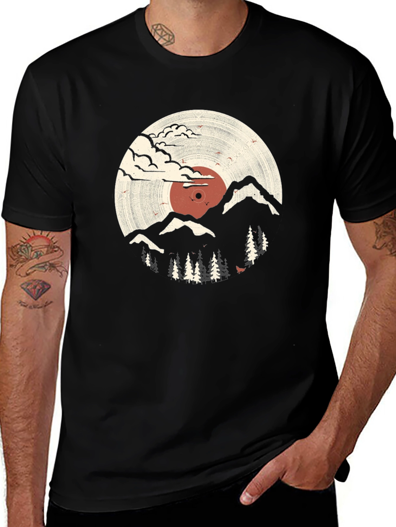 Retro Vinyl Record Mountain Graphic Tee