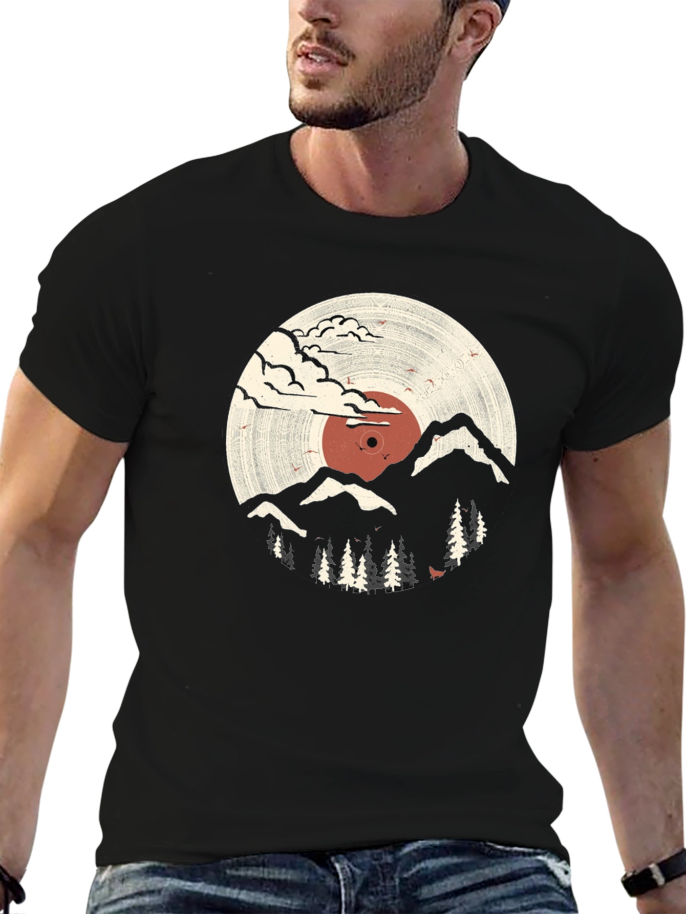 Retro Vinyl Record Mountain Graphic Tee