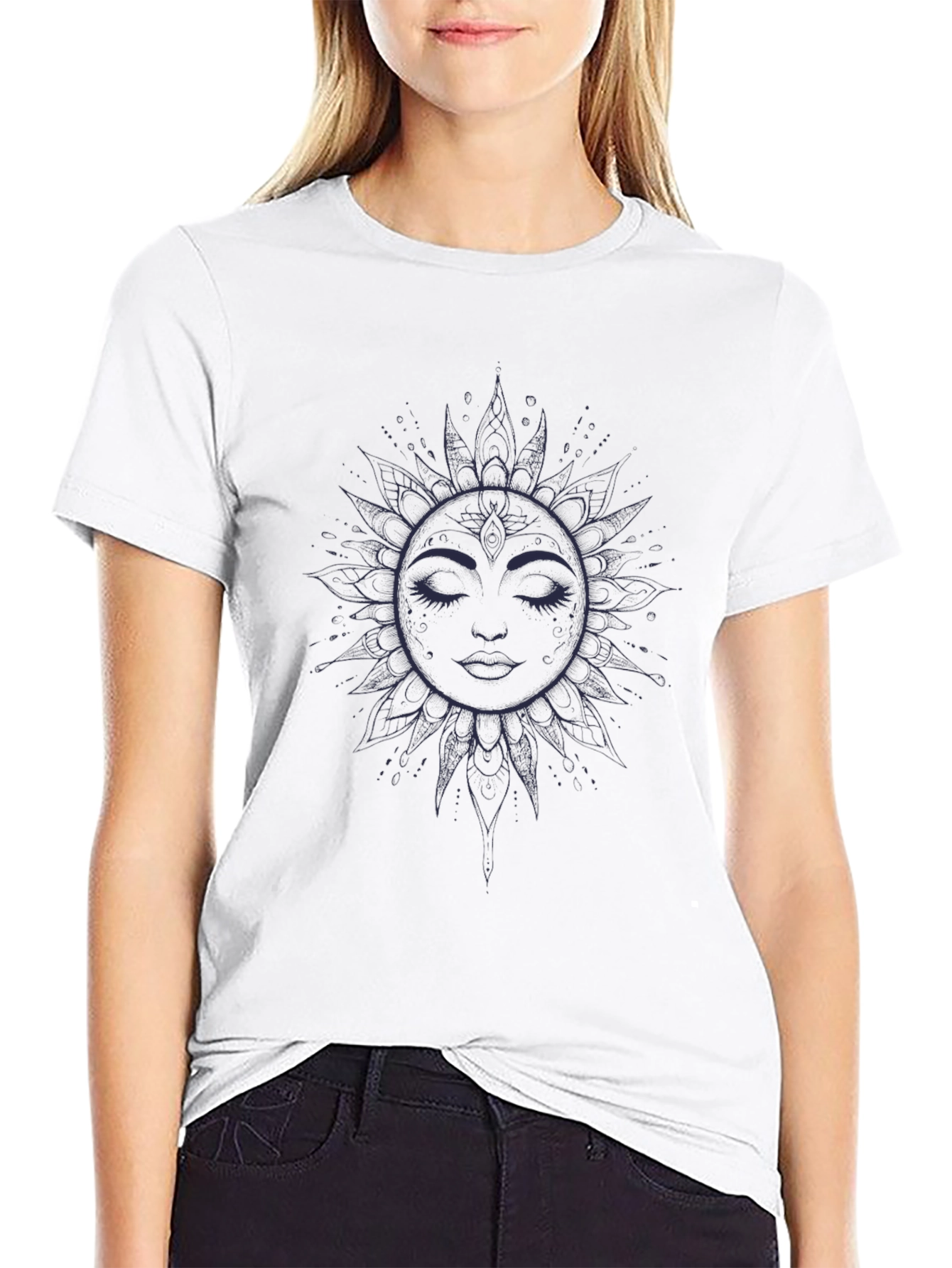 Celestial Sun Face Graphic Tee - Unisex Black T-Shirt
