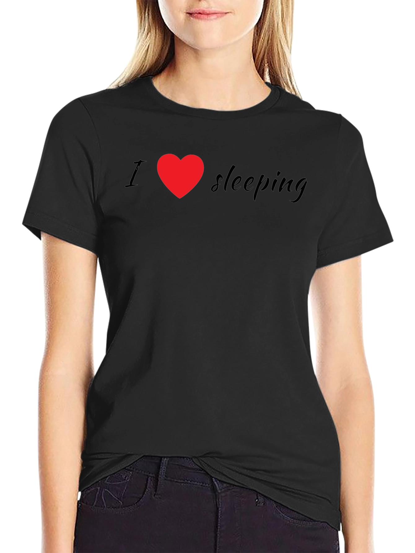 I Heart Sleeping T-Shirt - Black Crew Neck Tee