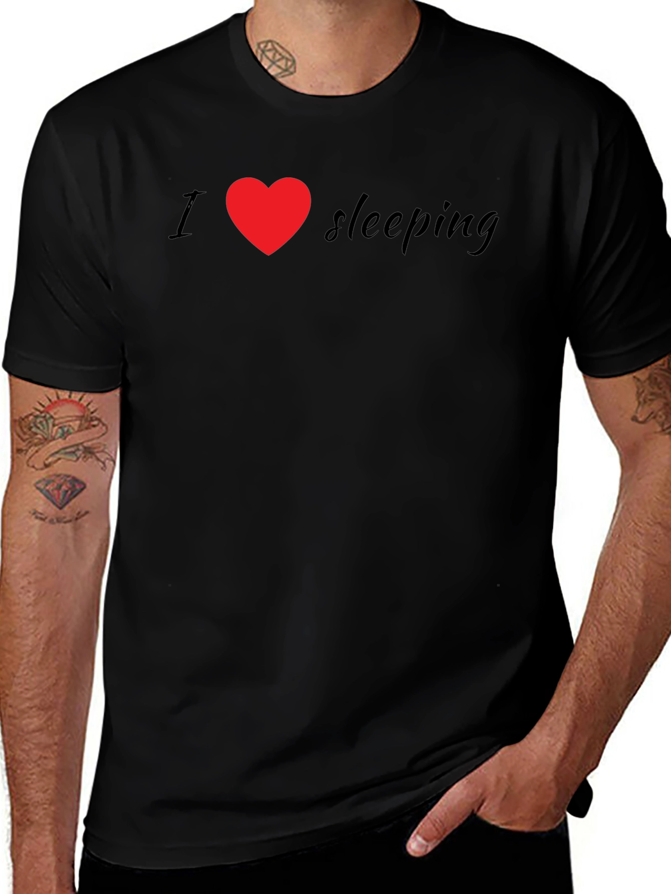 I Heart Sleeping T-Shirt - Black Crew Neck Tee