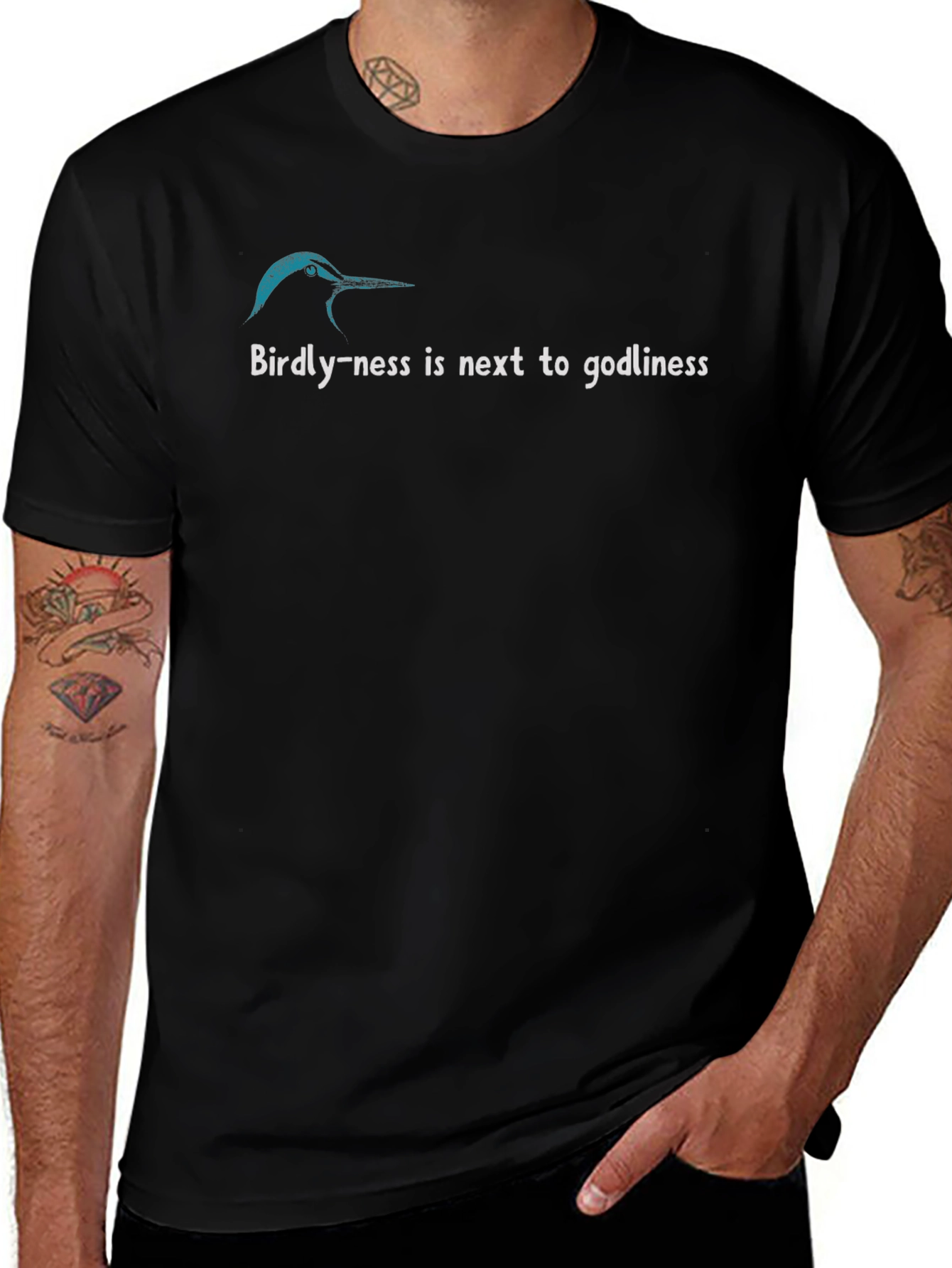 Birdly-ness T-Shirt - Black Crew Neck