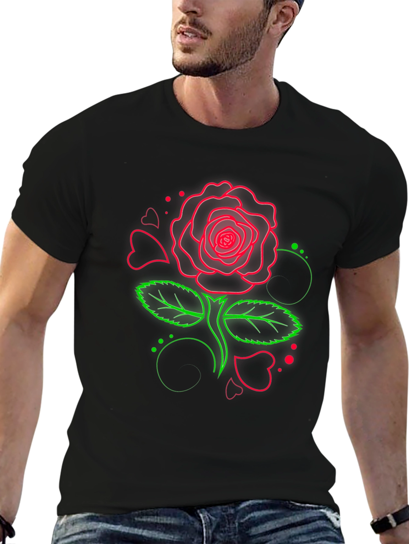 Neon Rose Graphic T-Shirt - Black