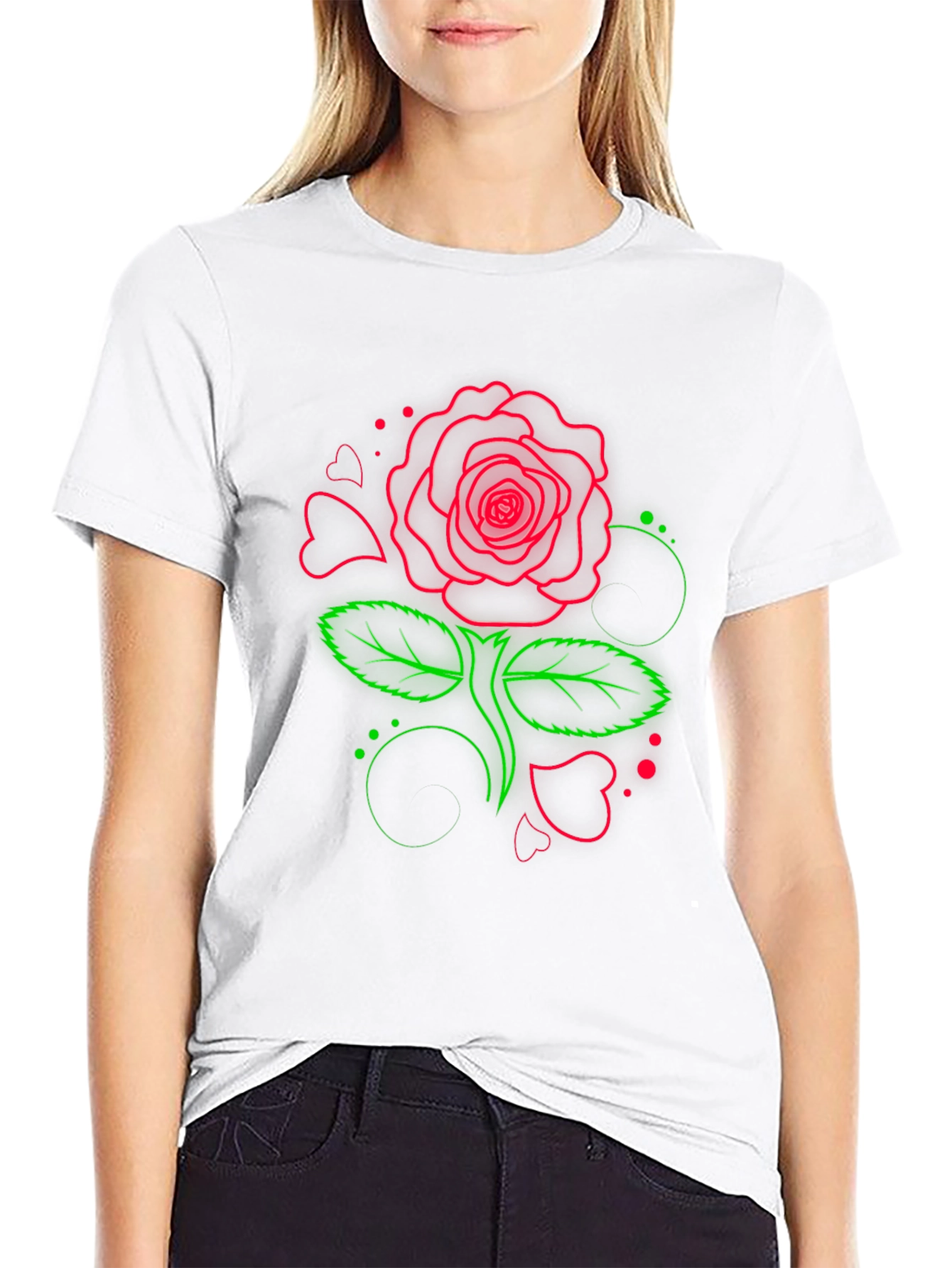 Neon Rose Graphic T-Shirt - Black