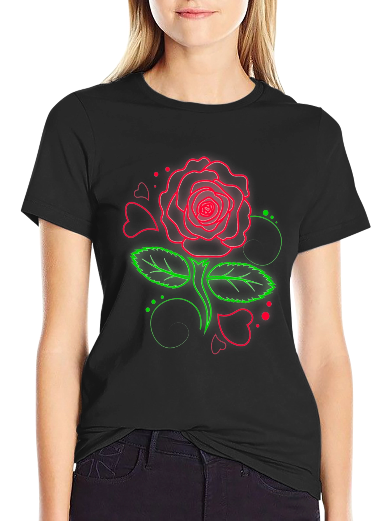 Neon Rose Graphic T-Shirt - Black