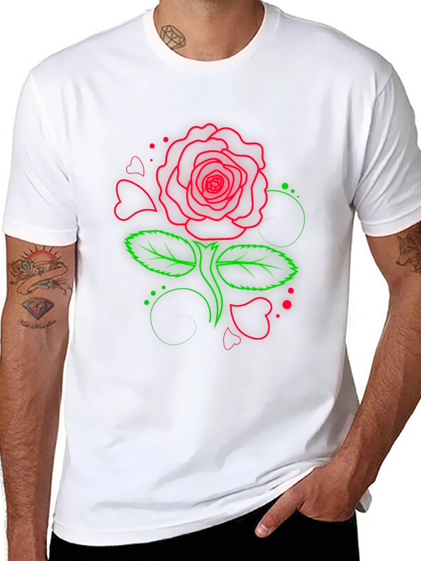 Neon Rose Graphic T-Shirt - Black