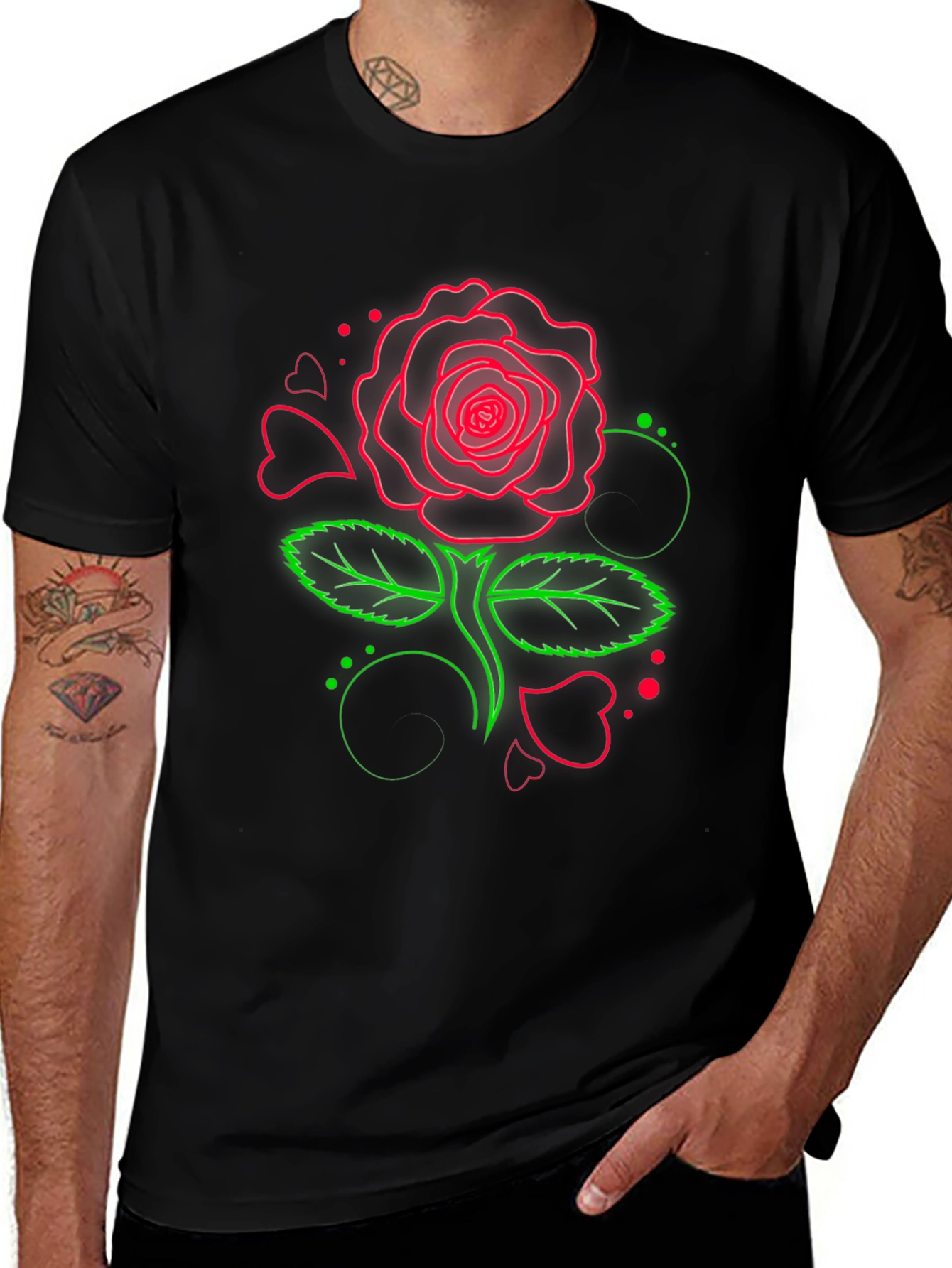 Neon Rose Graphic T-Shirt - Black