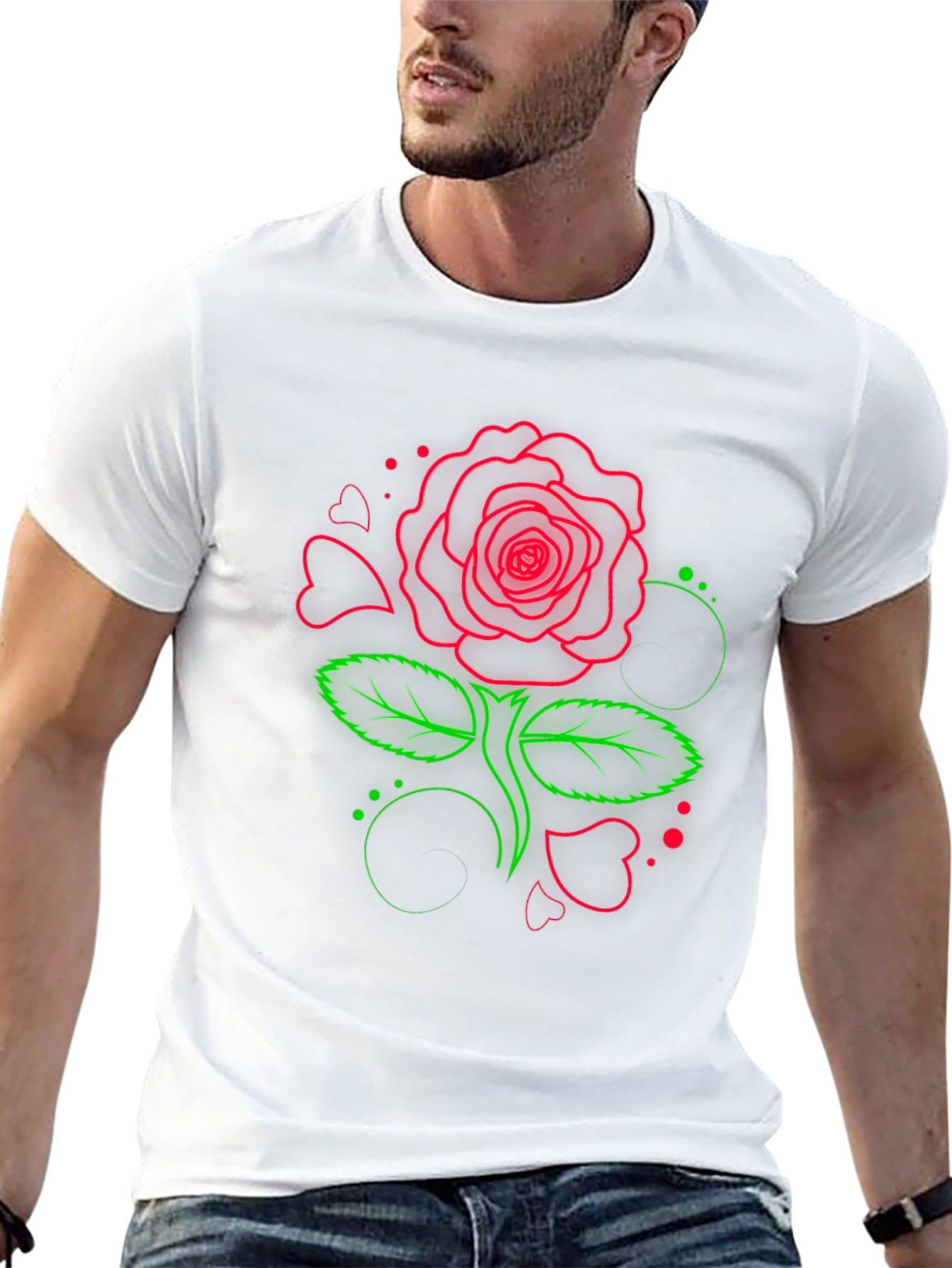 Neon Rose Graphic T-Shirt - Black