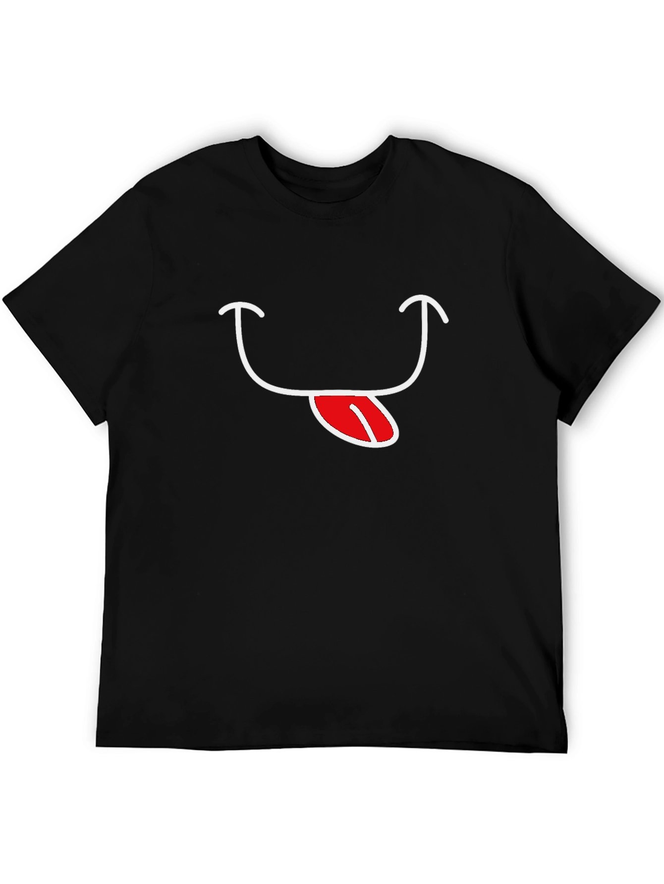 Black T-Shirt with Funny Tongue Smile Graphic
