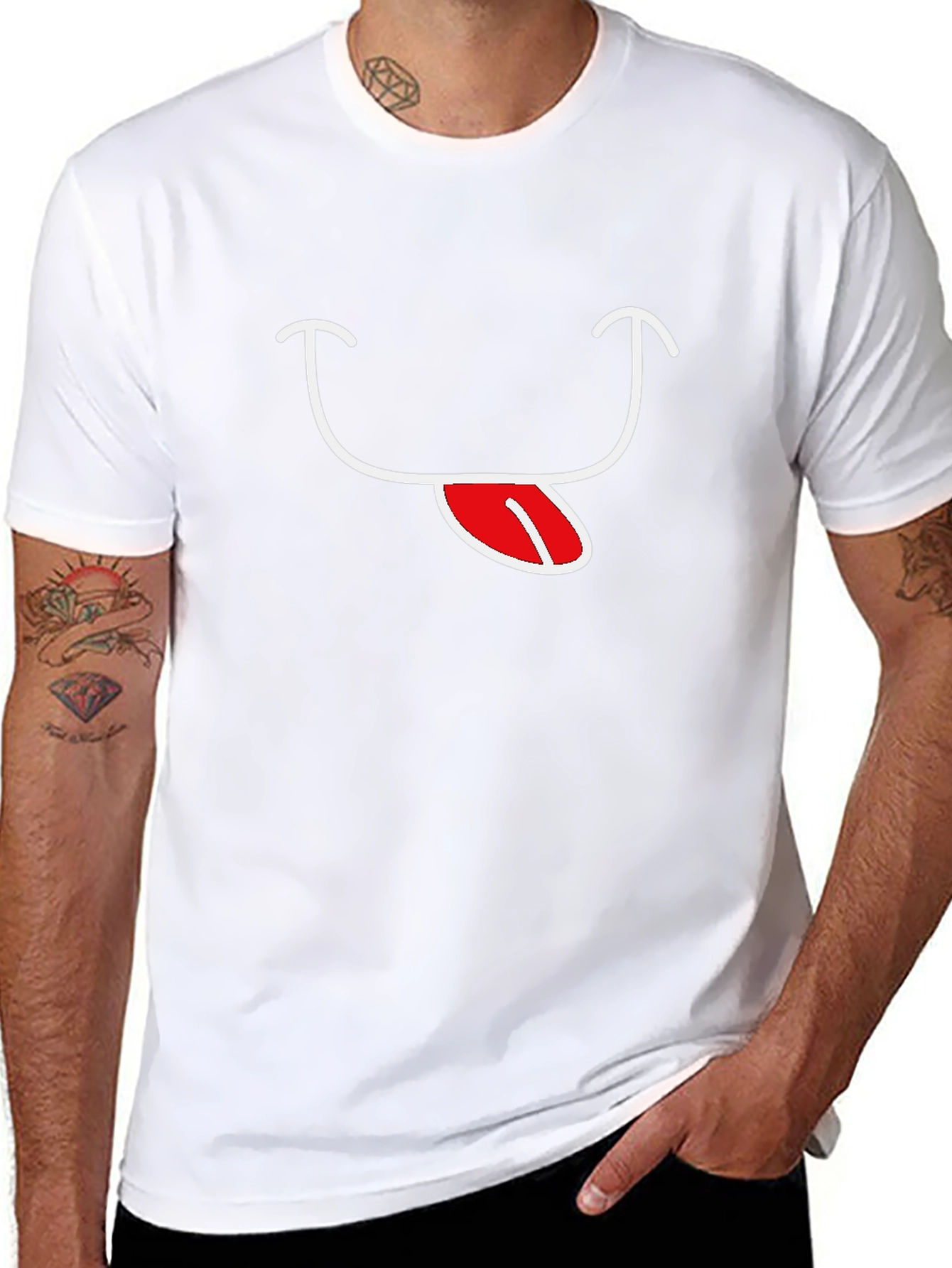 Black T-Shirt with Funny Tongue Smile Graphic