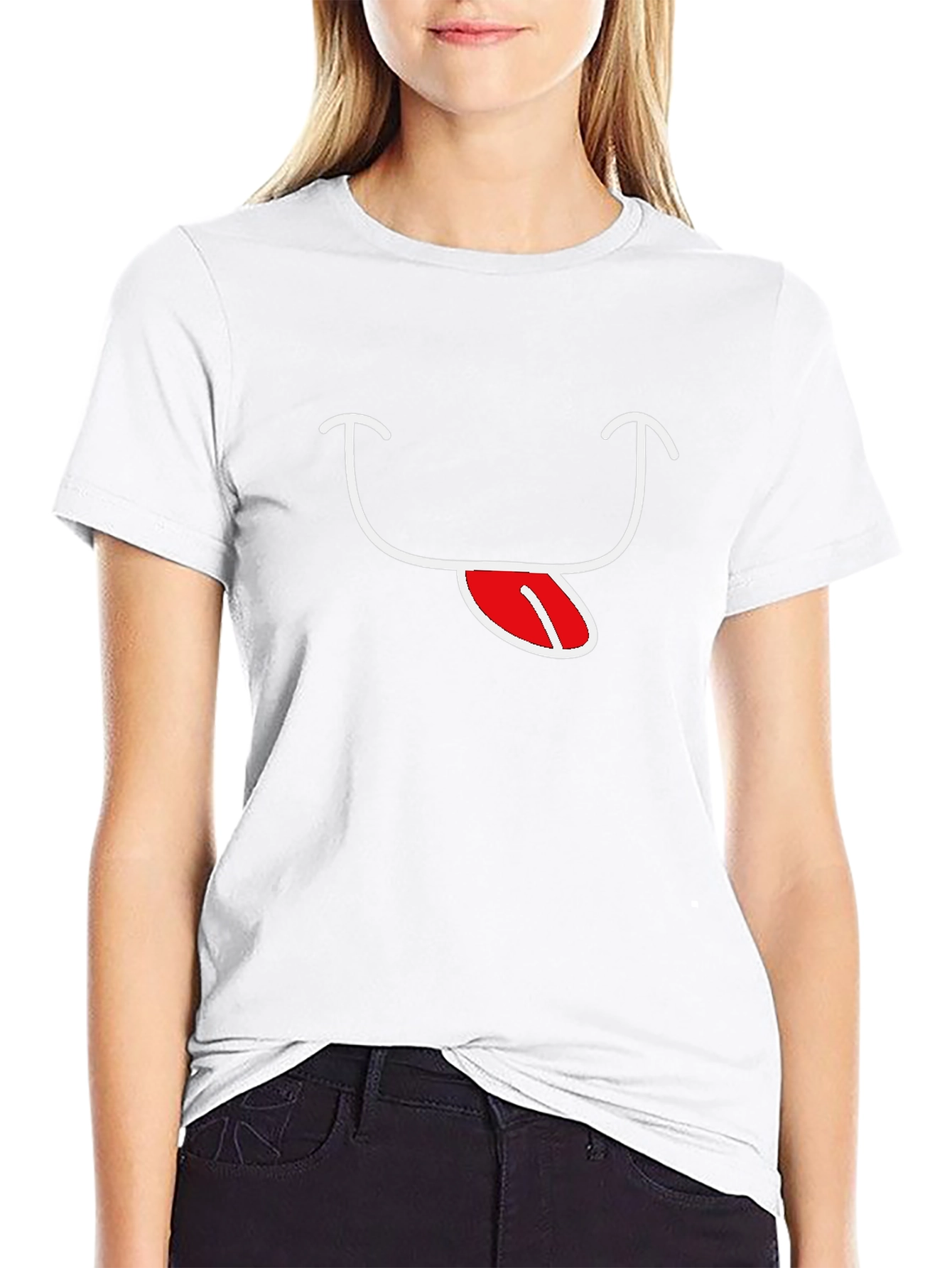 Black T-Shirt with Funny Tongue Smile Graphic