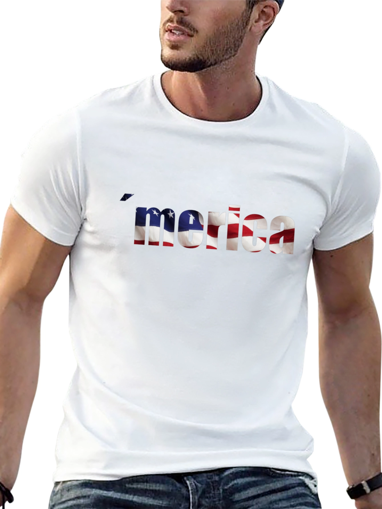 Merica USA Flag Graphic Print Black T-Shirt
