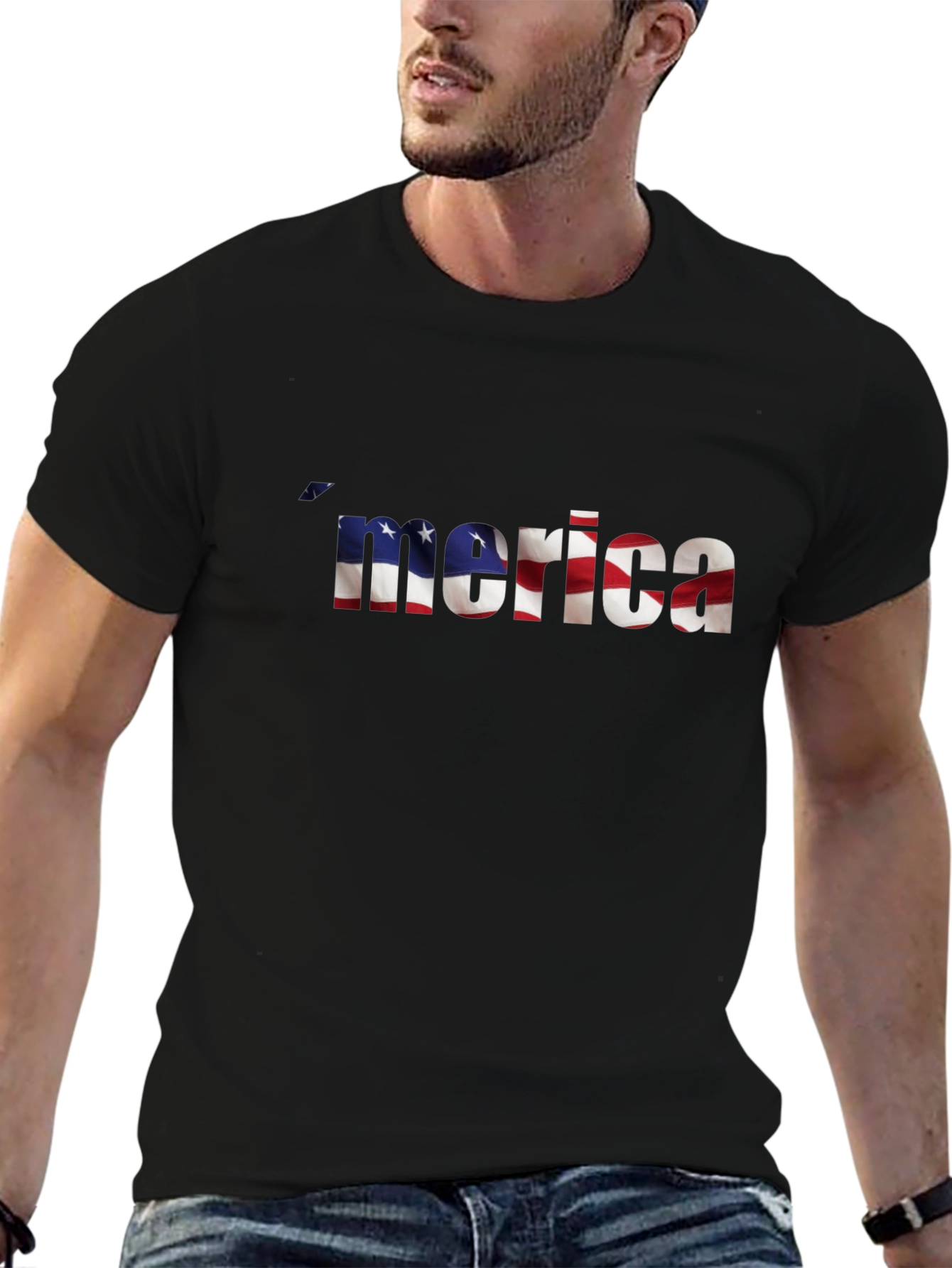 Merica USA Flag Graphic Print Black T-Shirt
